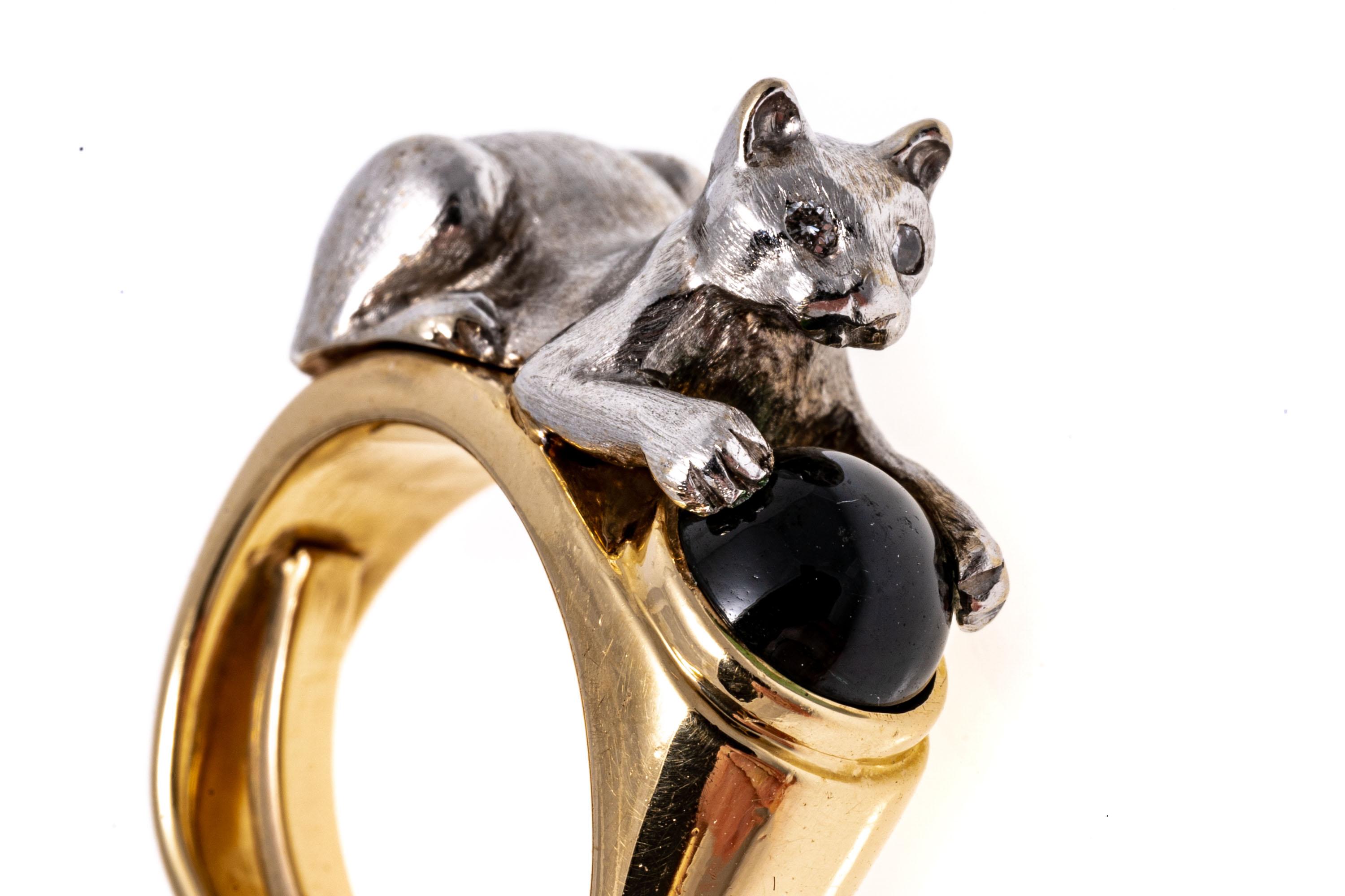 14K, Diamond and Chrome Diopside Crouching Cat Ring 1