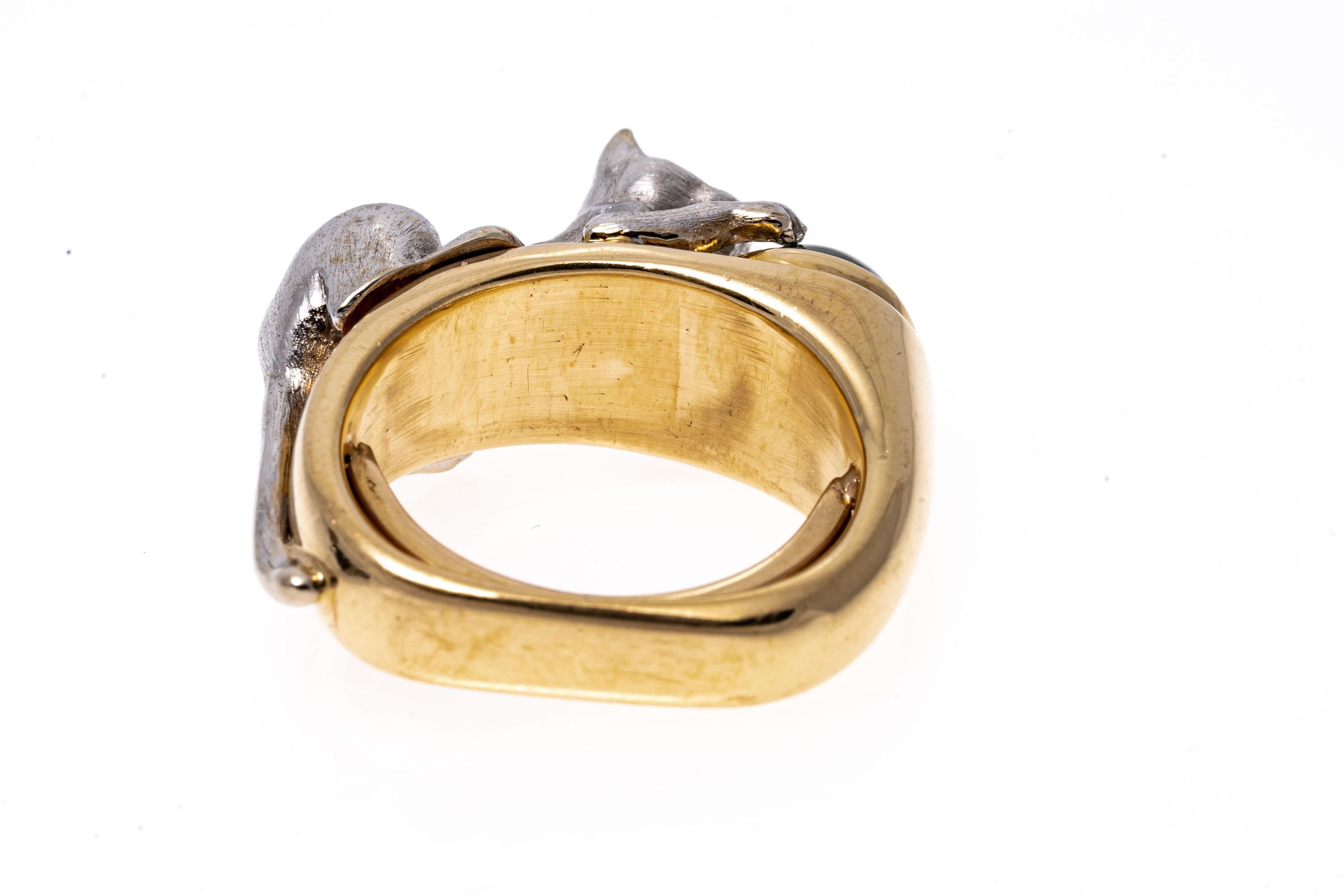 14K, Diamond and Chrome Diopside Crouching Cat Ring 2
