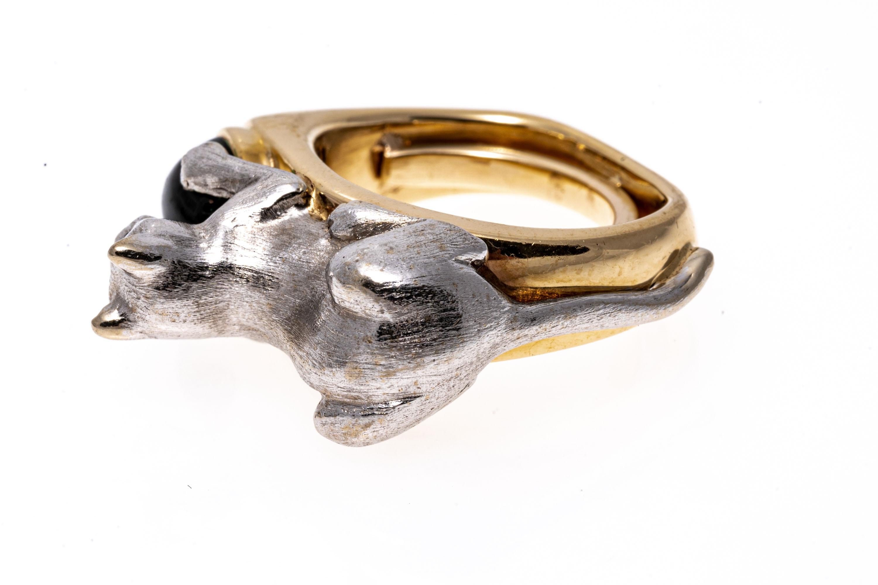 Round Cut 14K, Diamond and Chrome Diopside Crouching Cat Ring