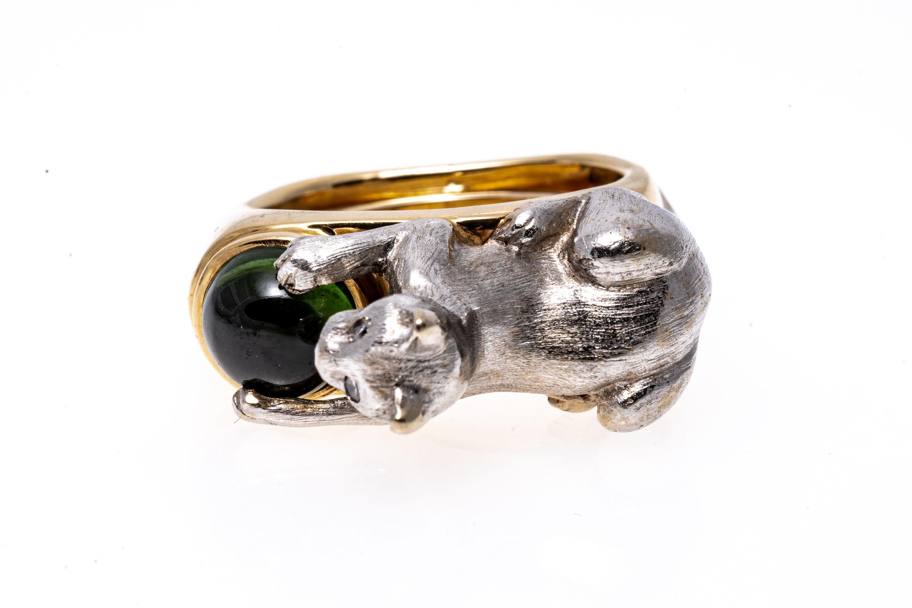 Women's 14K, Diamond and Chrome Diopside Crouching Cat Ring
