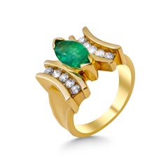 14 Karat Diamond and Emerald Ladies Ring