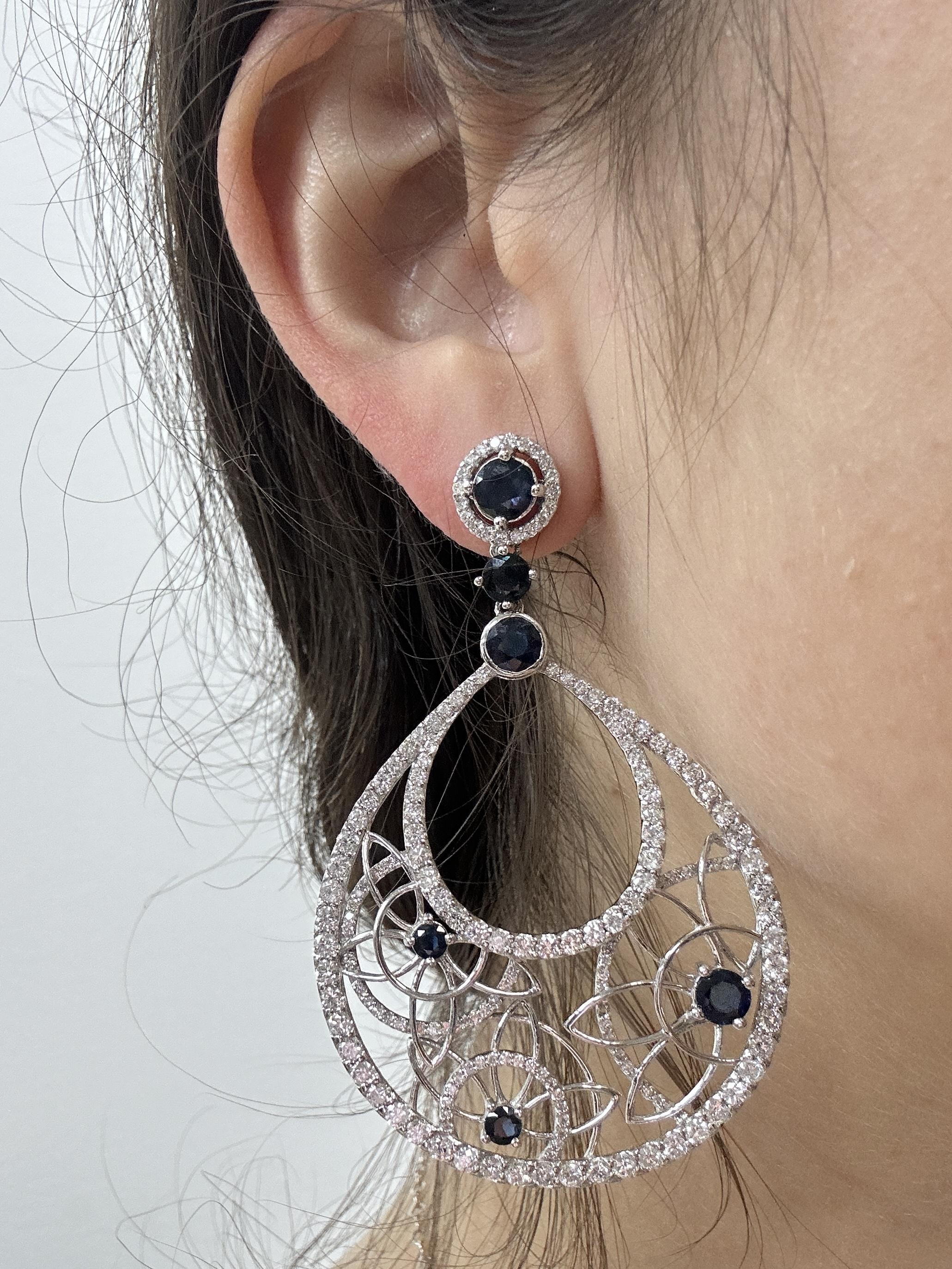 Boucles d'oreilles 14k diamant et saphir en vente 1