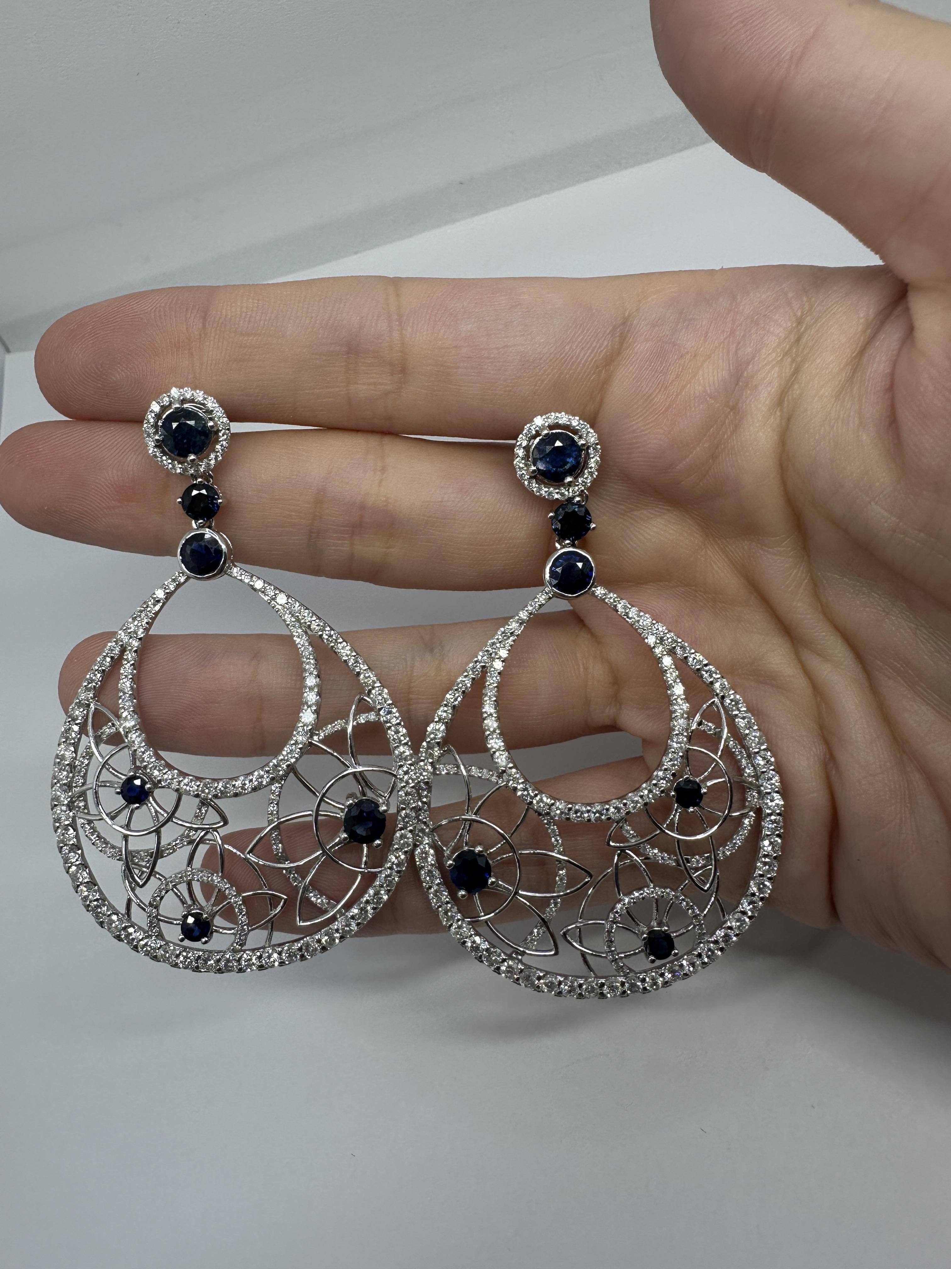 Boucles d'oreilles 14k diamant et saphir en vente 2