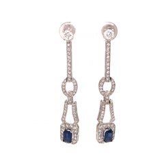 14K Diamond and Sapphire Hanging Earring White Gold
