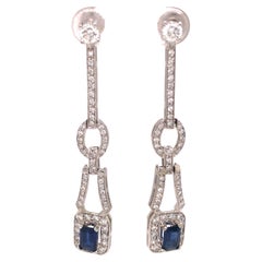 14K Diamond and Sapphire Hanging Earring White Gold