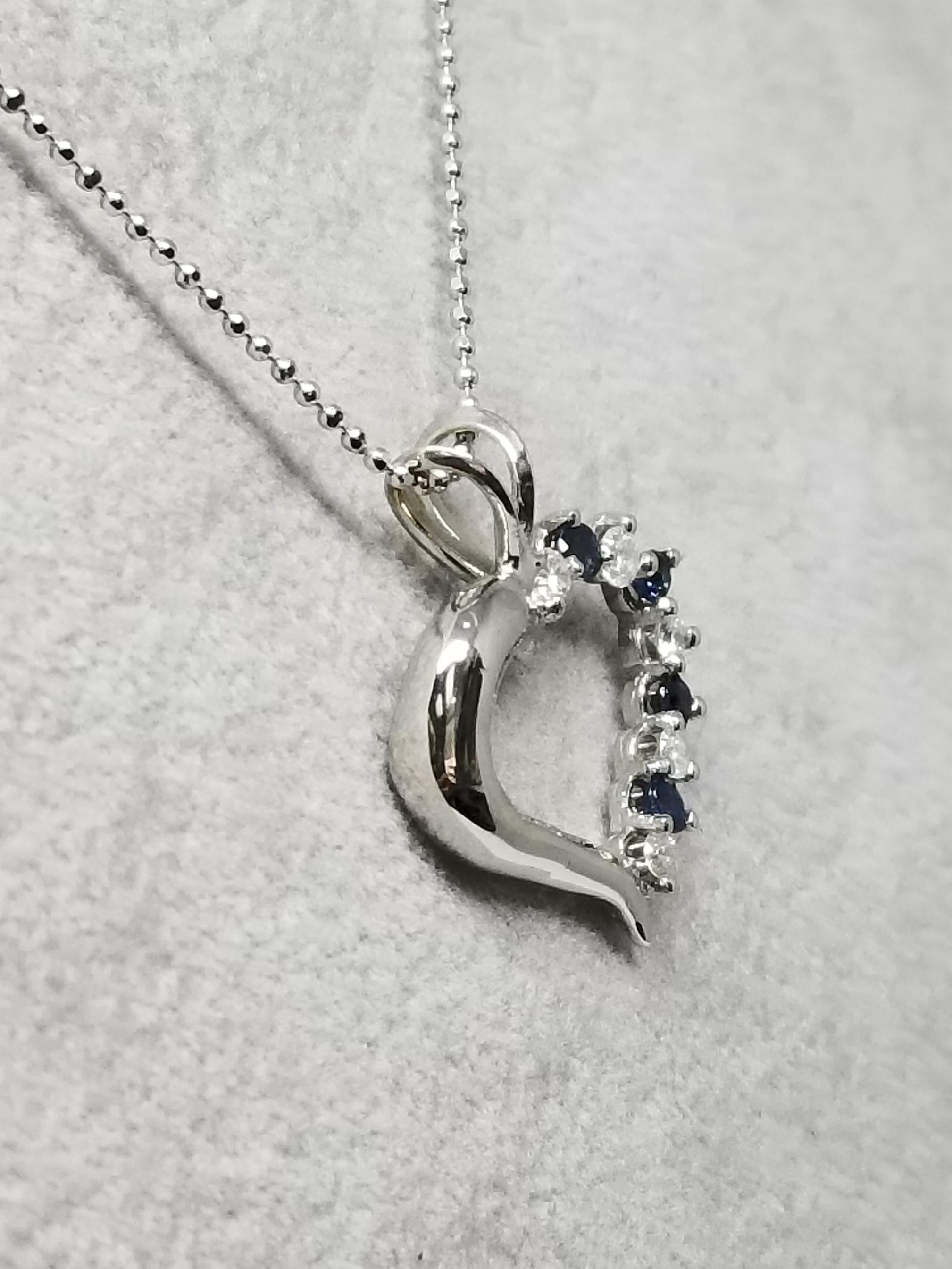Modern 14 Karat Diamond and Sapphire Heart For Sale
