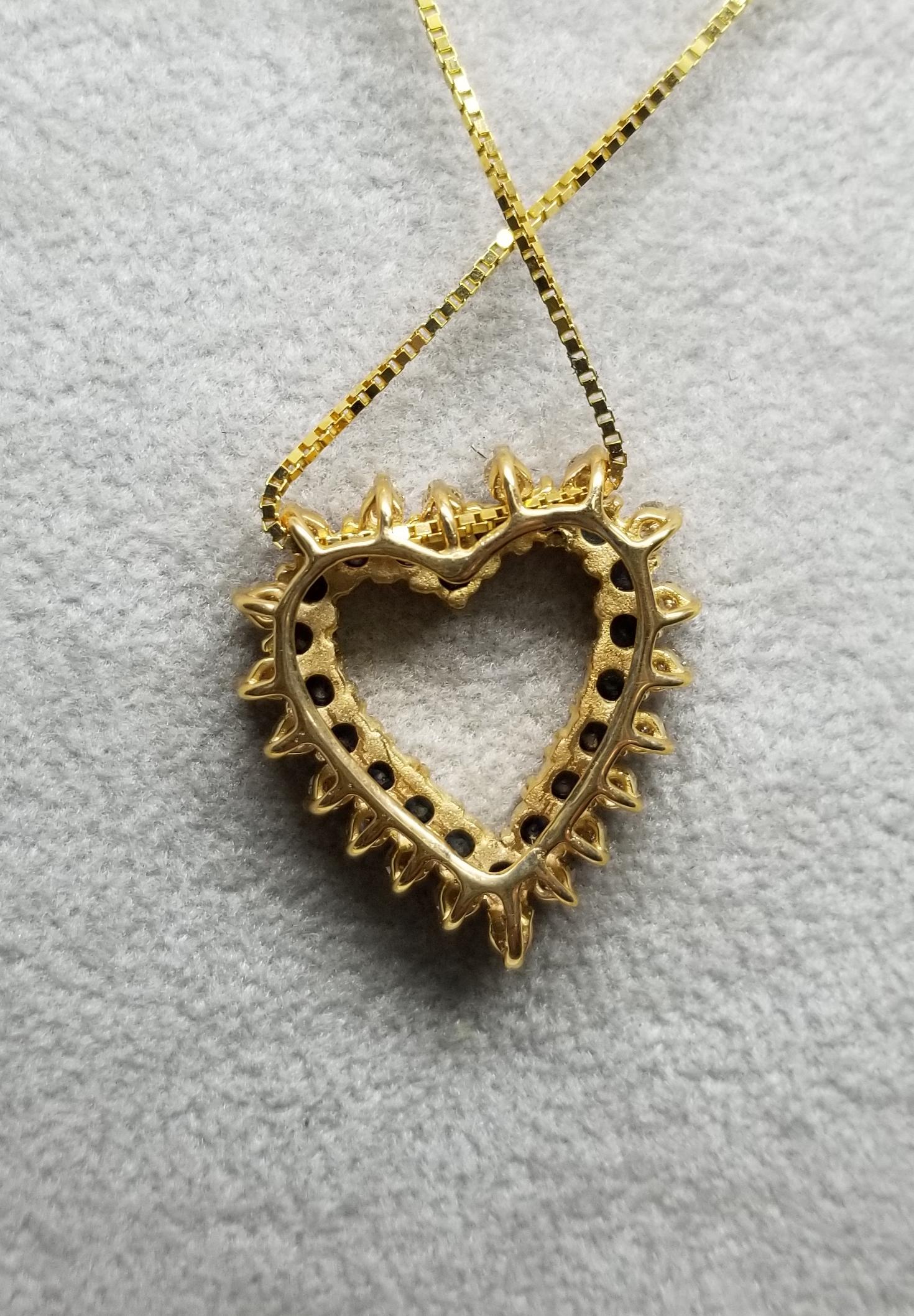 Modern 14 Karat Diamond and Sapphire Heart Pendant For Sale