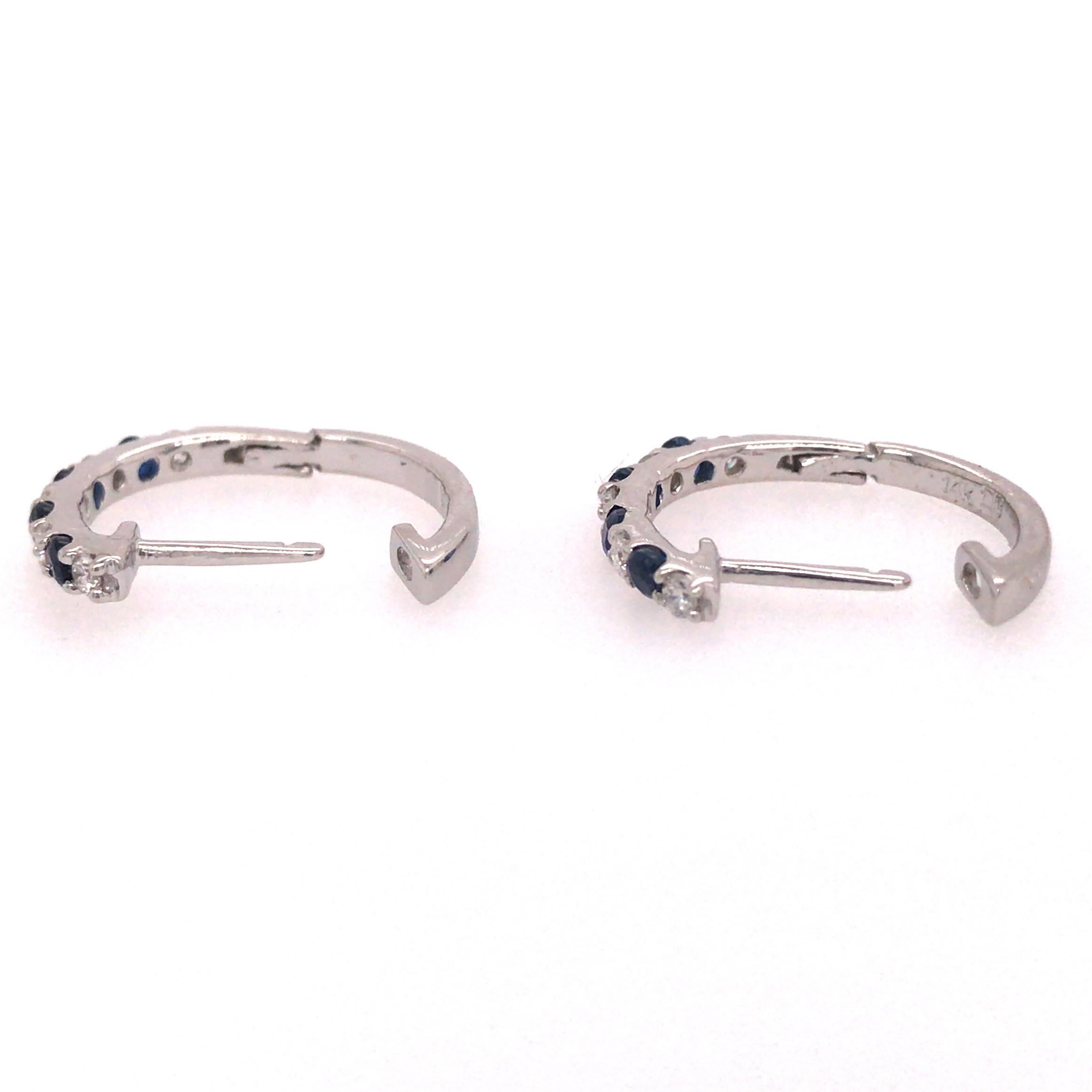 Women's 14K Diamond and Sapphire Huggie Earrings White Gold