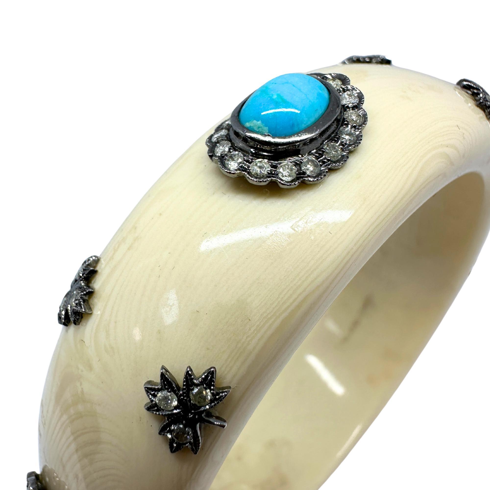 14k Diamond and Turquoise Lucite Bracelet For Sale 6