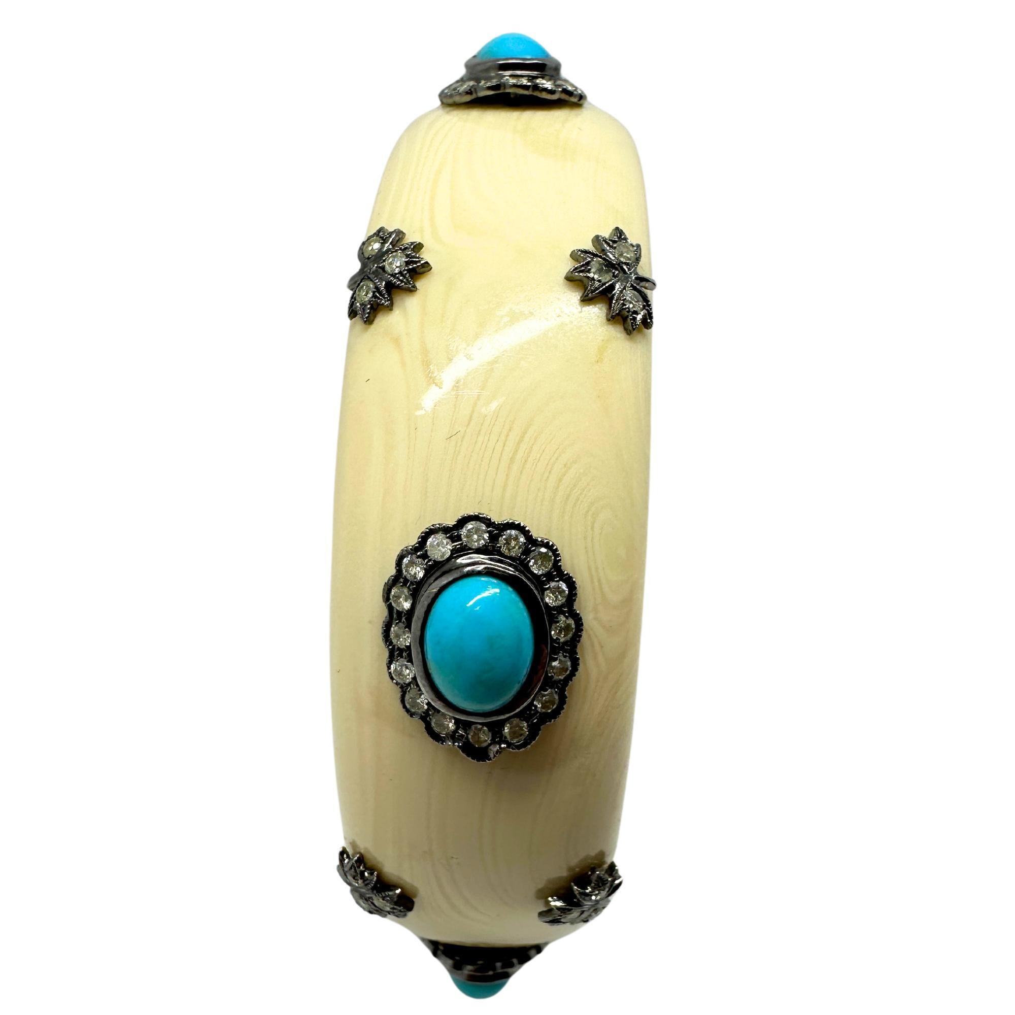 14k Diamond and Turquoise Lucite Bracelet For Sale 1