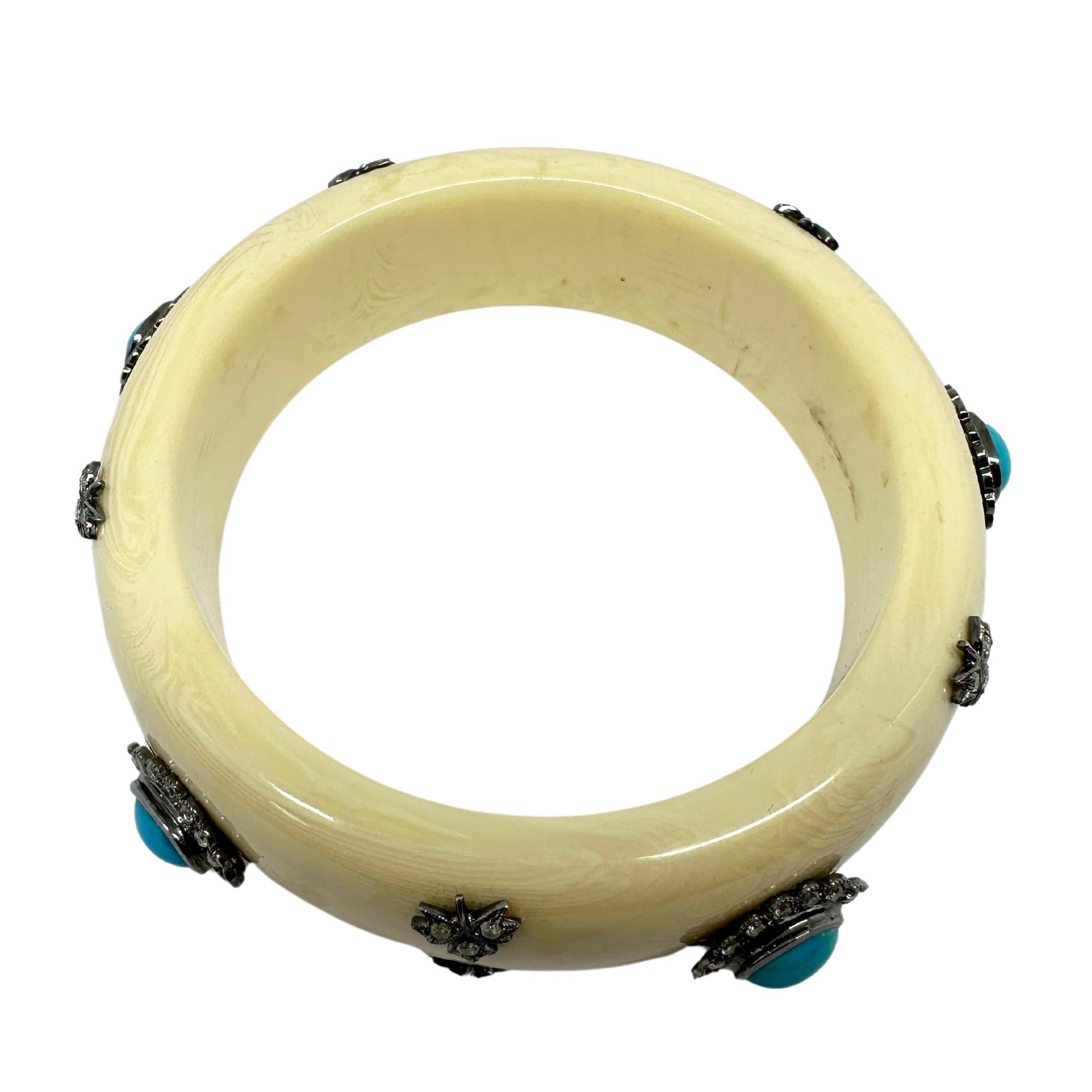 14k Diamond and Turquoise Lucite Bracelet For Sale 3
