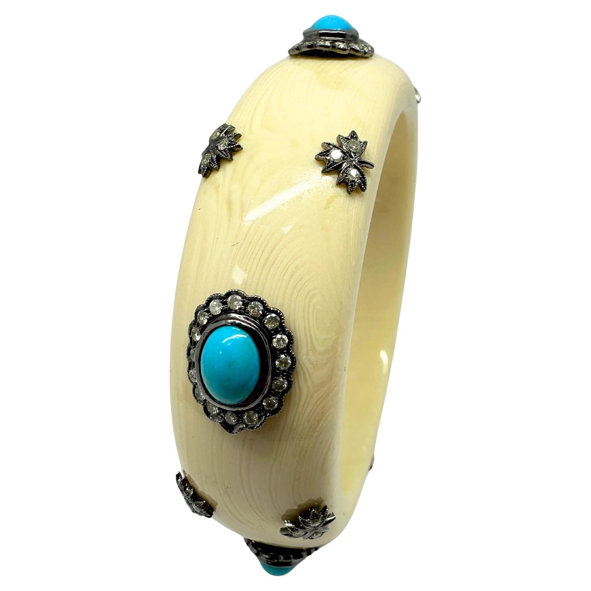 14k Diamond and Turquoise Lucite Bracelet For Sale