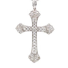 14k Diamond Art Deco Cross Pendant White Gold