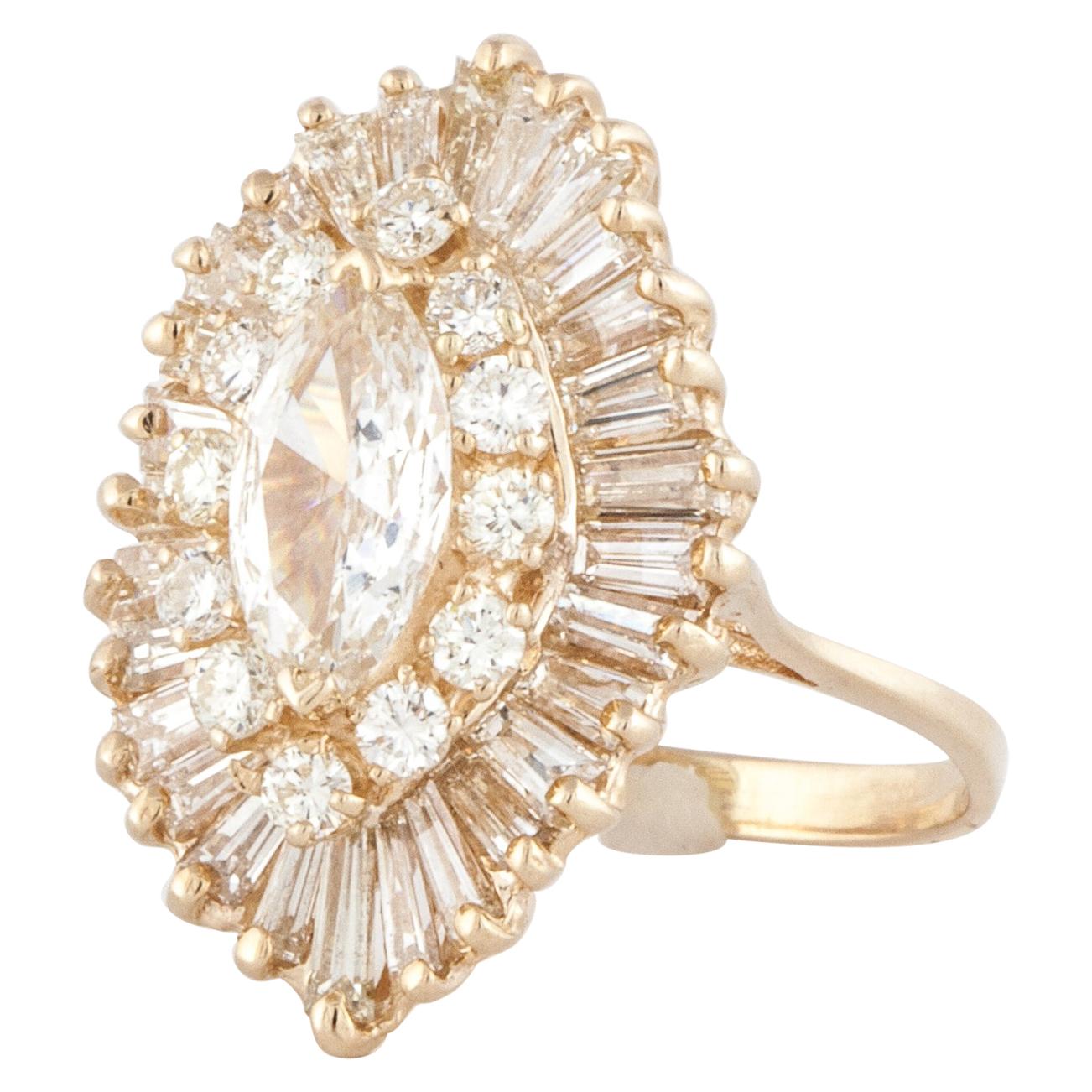 Marquise Diamond Ballerina Ring in 14K Gold