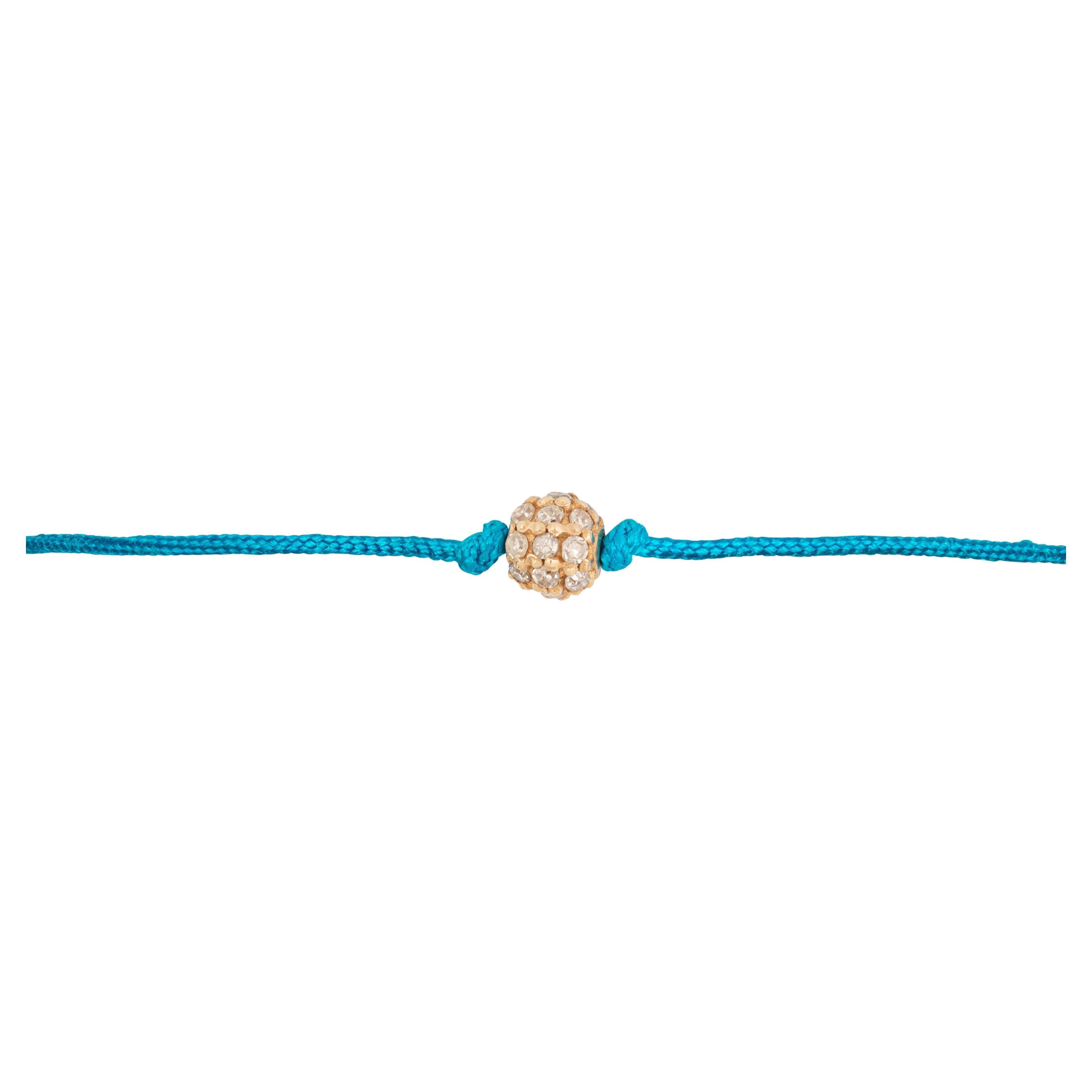 14k diamond bead bracelet with azure blue nylon For Sale