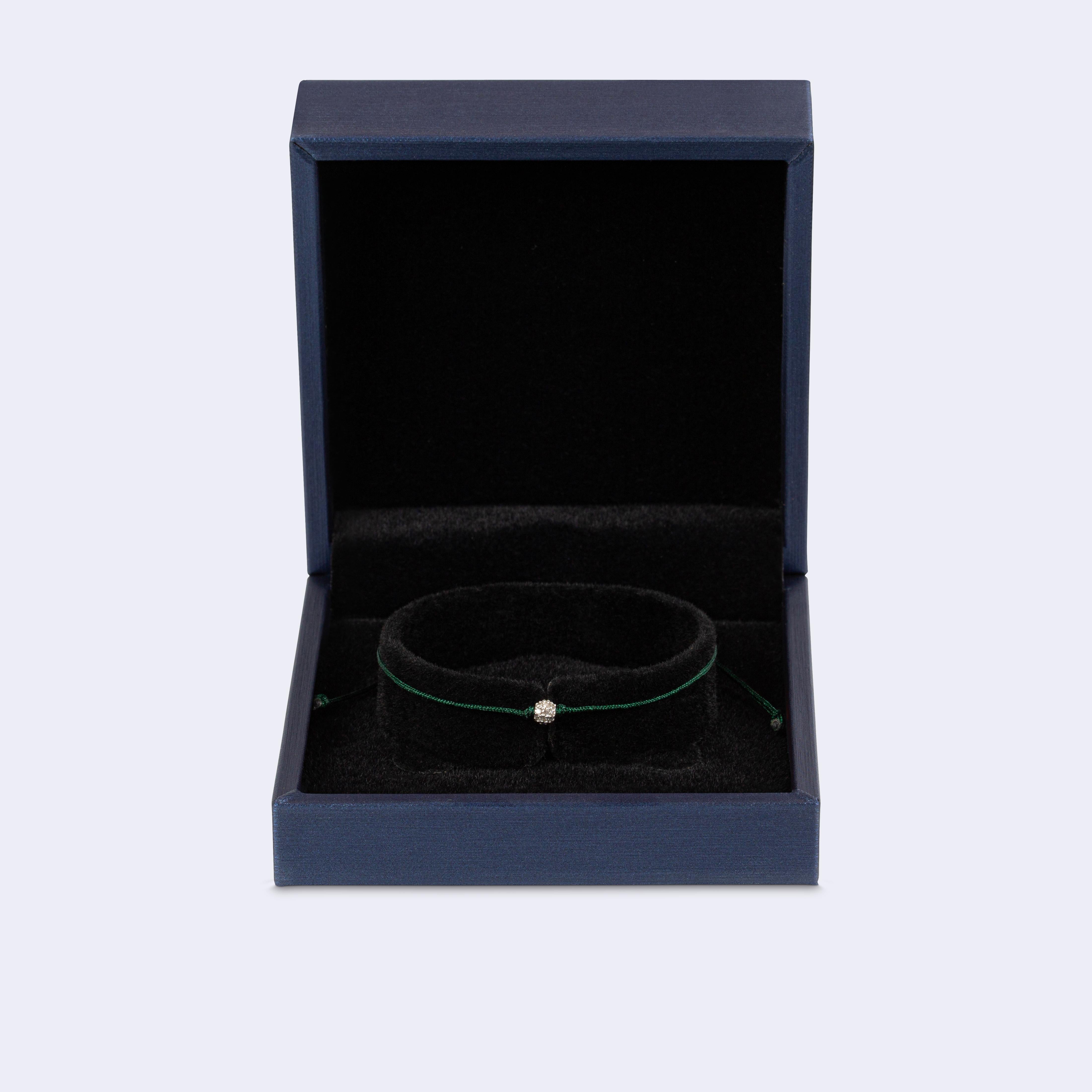 Bead 14k diamond bead bracelet with dark green nylon For Sale