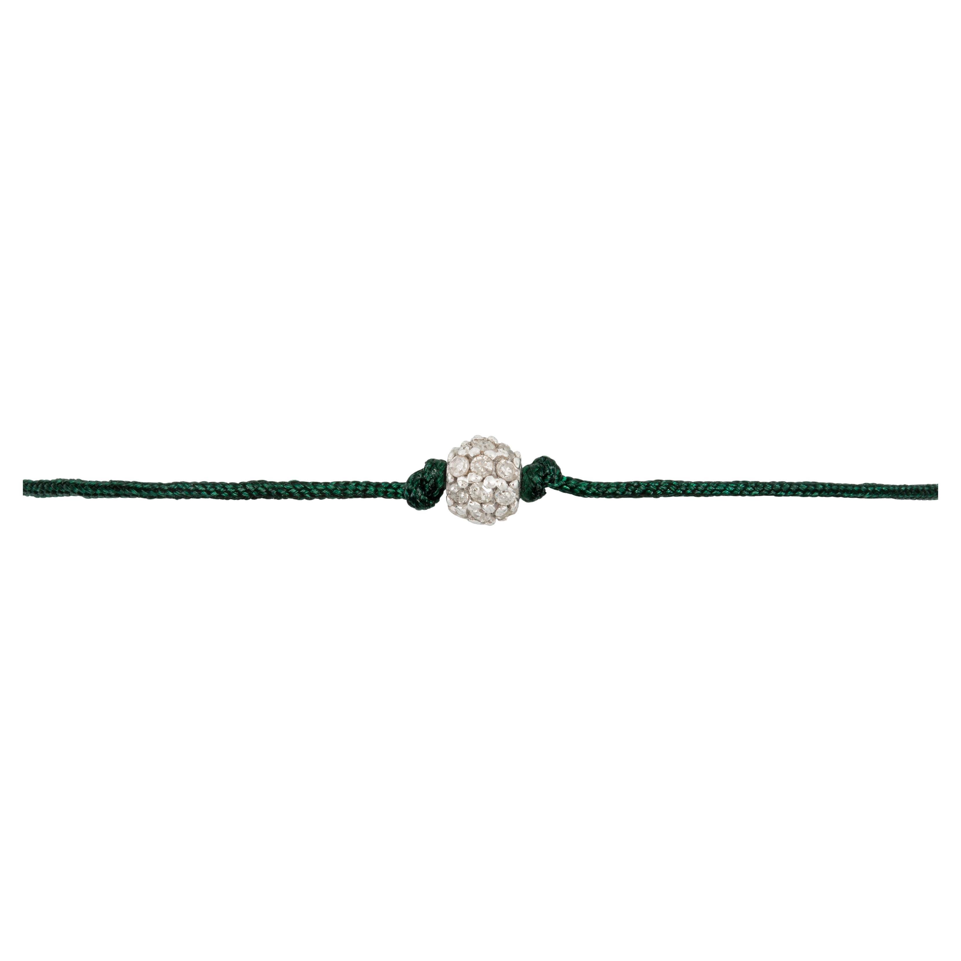 14k diamond bead bracelet with dark green nylon For Sale