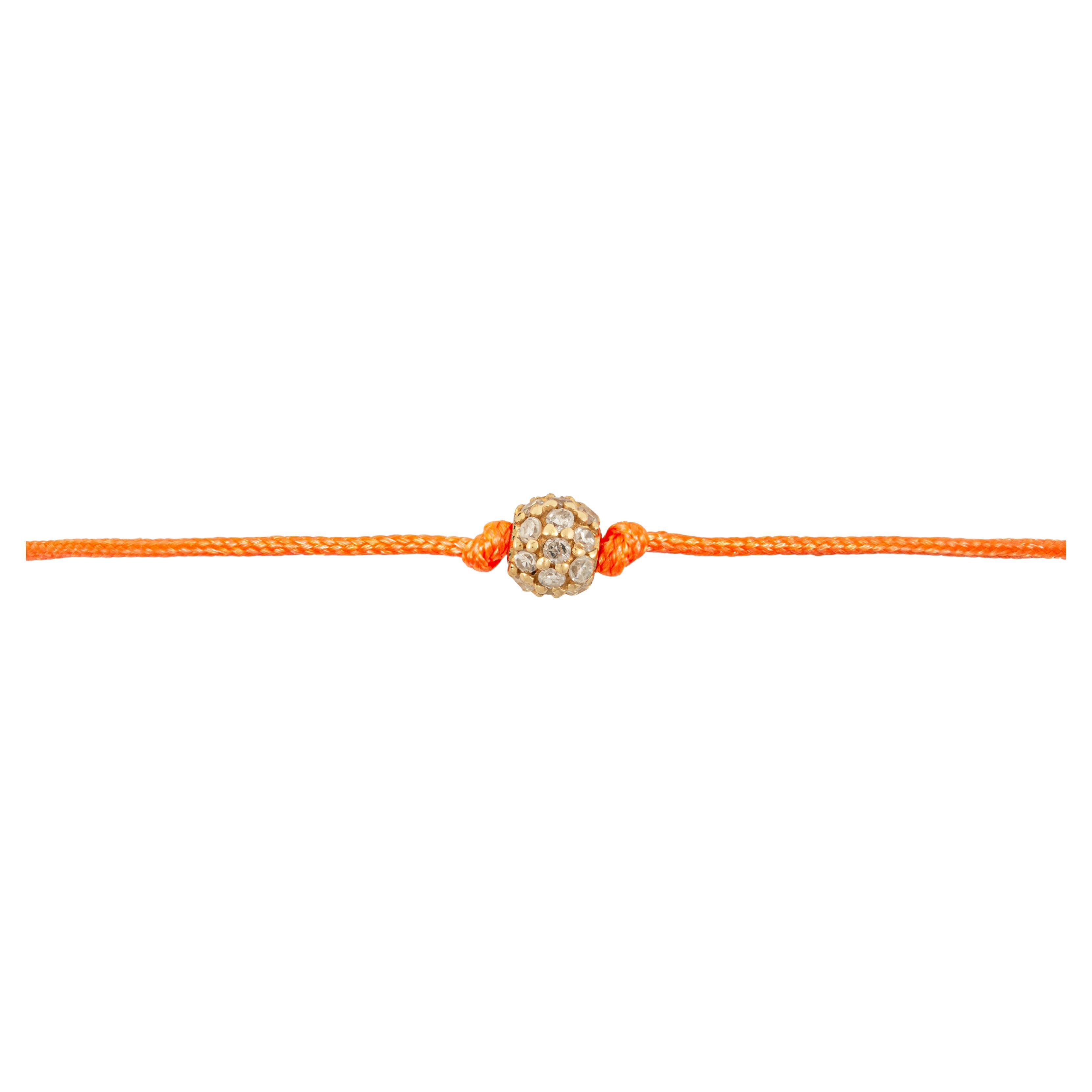 14k diamond bead bracelet with orange nylon For Sale