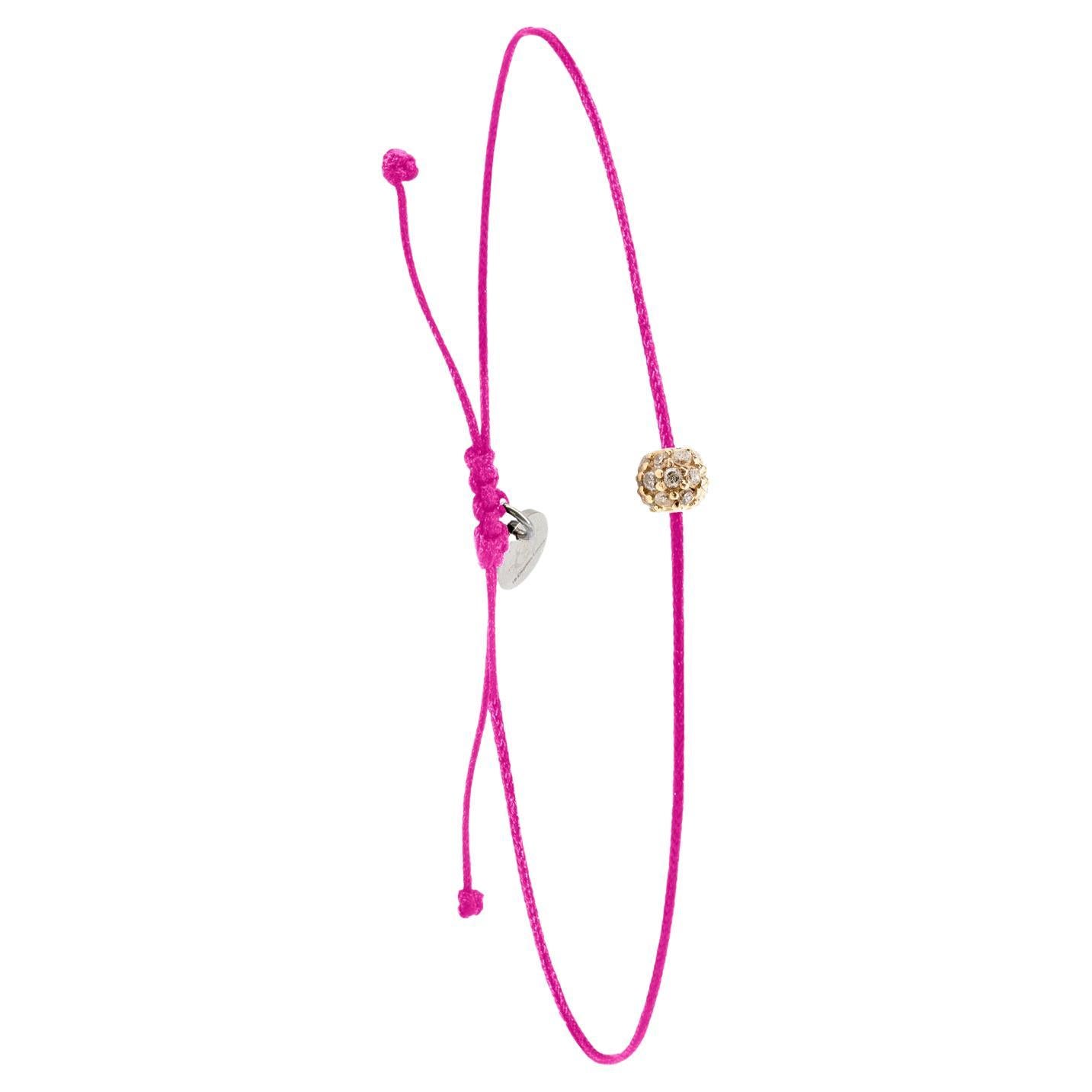 14k diamond bead bracelet with pink nylon For Sale