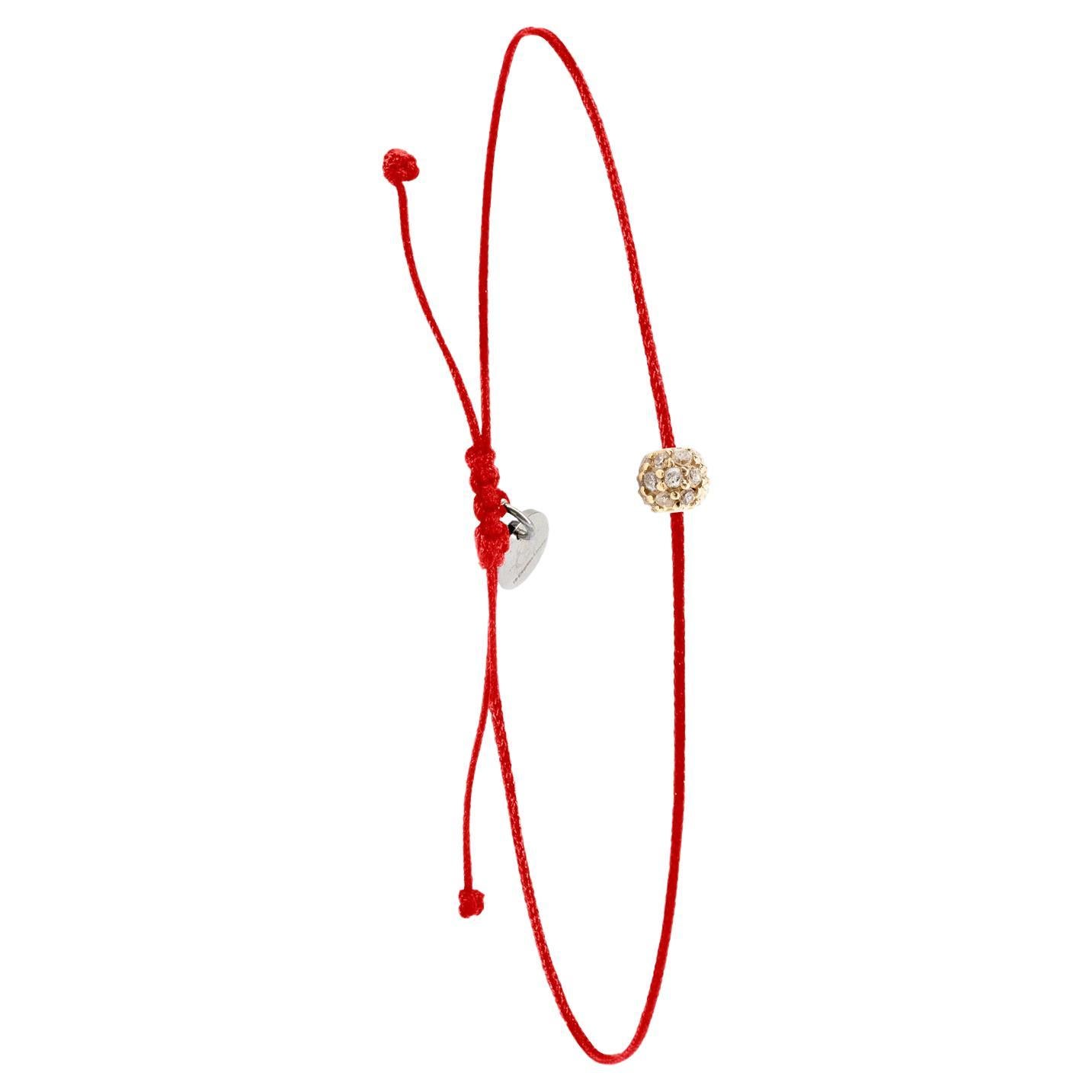 14k diamond bead bracelet with red nylon For Sale