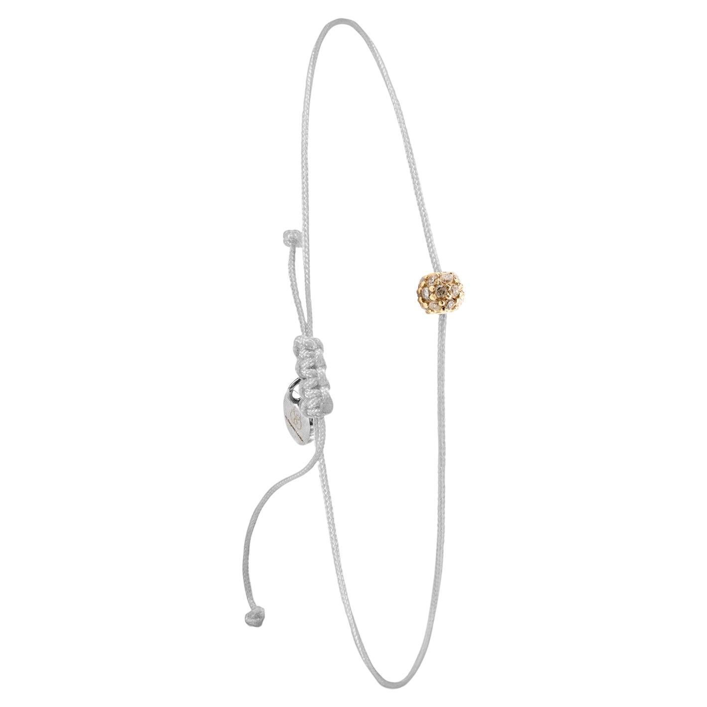 14k diamond bead bracelet with snow white nylon For Sale