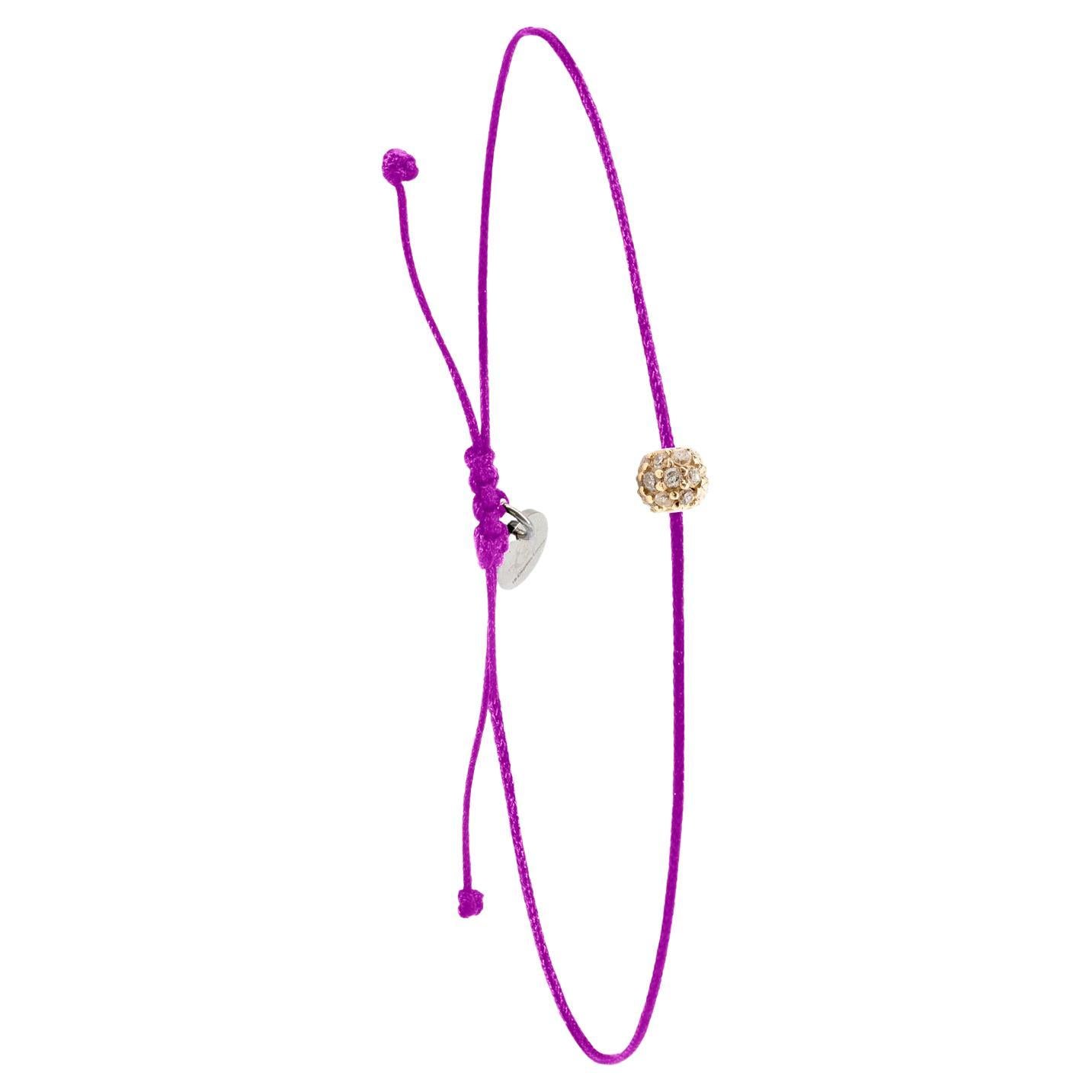 14k diamond bead bracelet with violet nylon For Sale