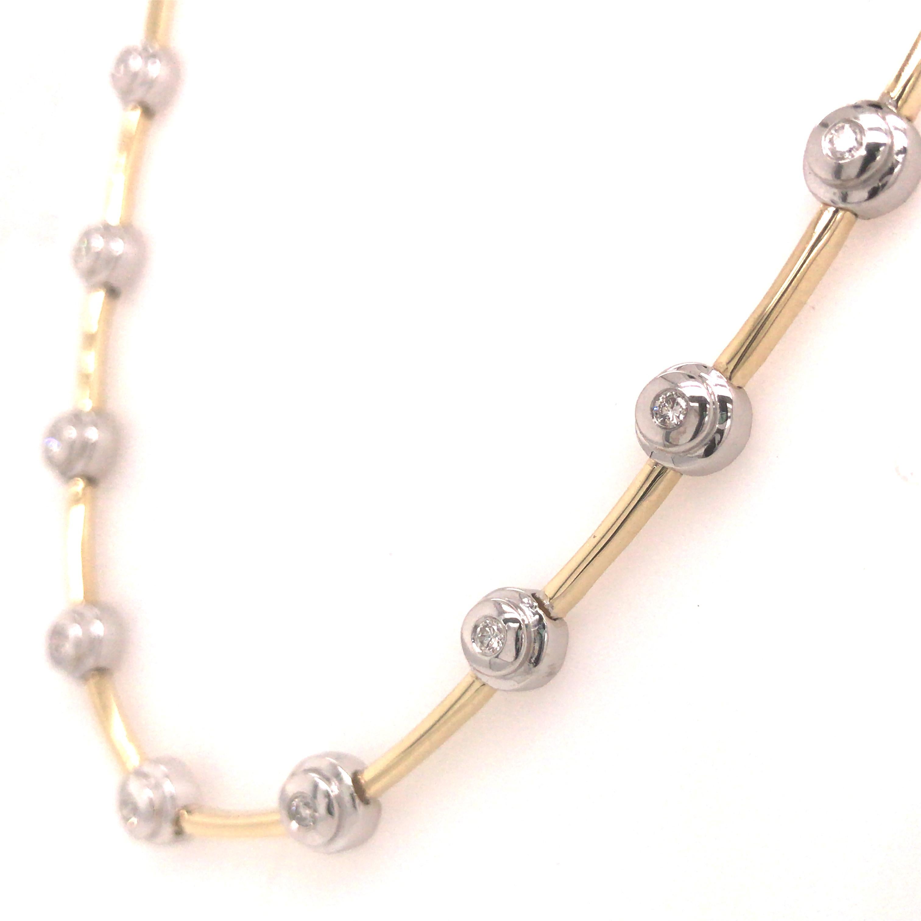 14 Karat Diamant Lünette Gliederhalskette zweifarbiges Gold (Rundschliff) im Angebot