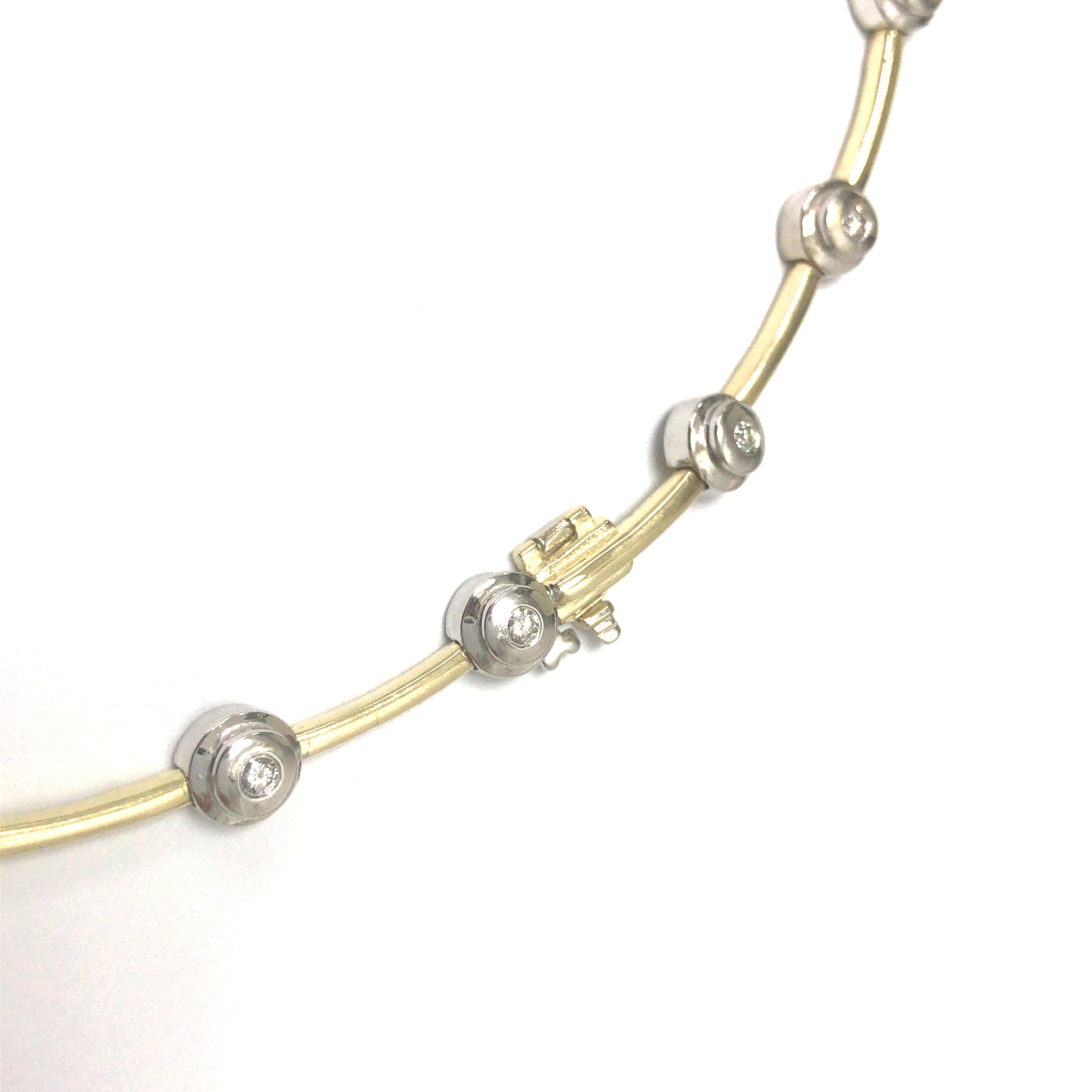 Women's 14k Diamond Bezel Link Necklace Two-Tone Gold For Sale