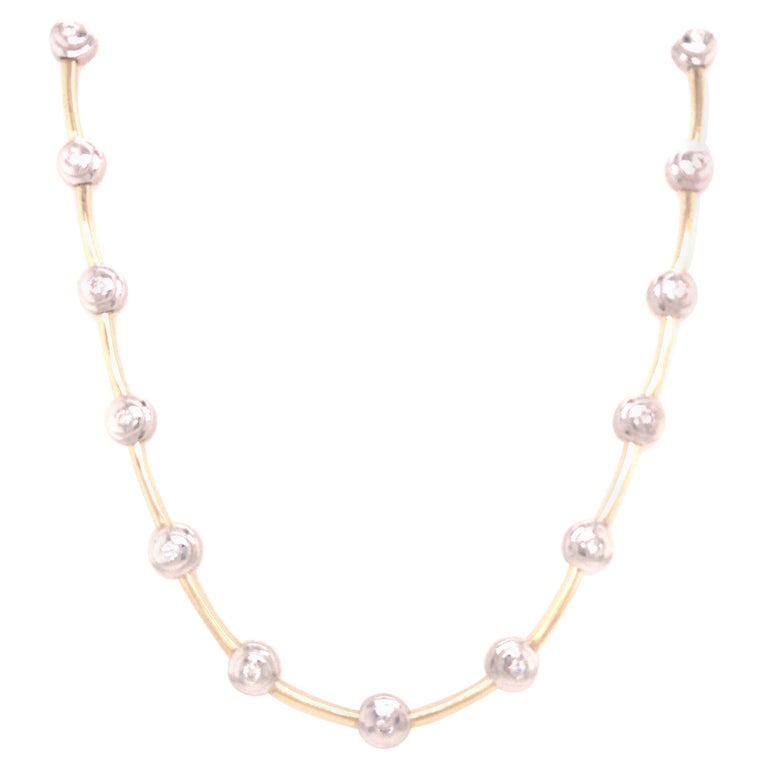 14k Diamond Bezel Link Necklace TwoTone Gold For Sale at 1stDibs
