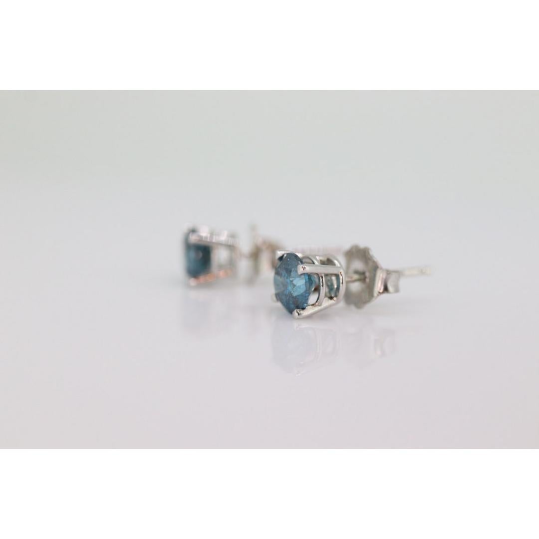 De las mujeres Pendientes de oro de 14 quilates con diamantes AZUL 1ctw. Solitario de diamante AZUL de oro blanco de 14k en venta