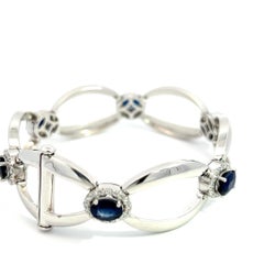 14K Diamond Bracelet, 6 Oval Blue Sapphires, 1.36 CT D, 6.75 CT Sap, All Natural