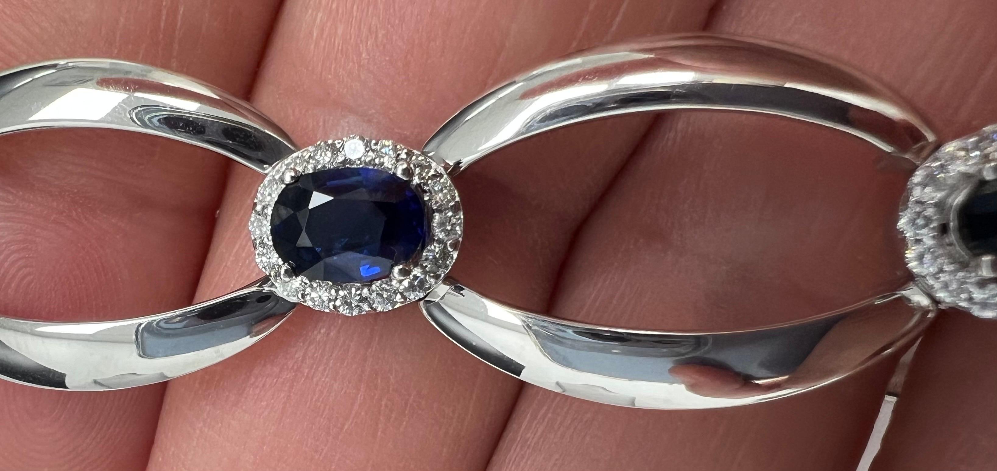 14K Diamond Bracelet, 6 Oval Blue Sapphires, 1.36 CT D, 6.75 CT Sap, All Natural For Sale 1