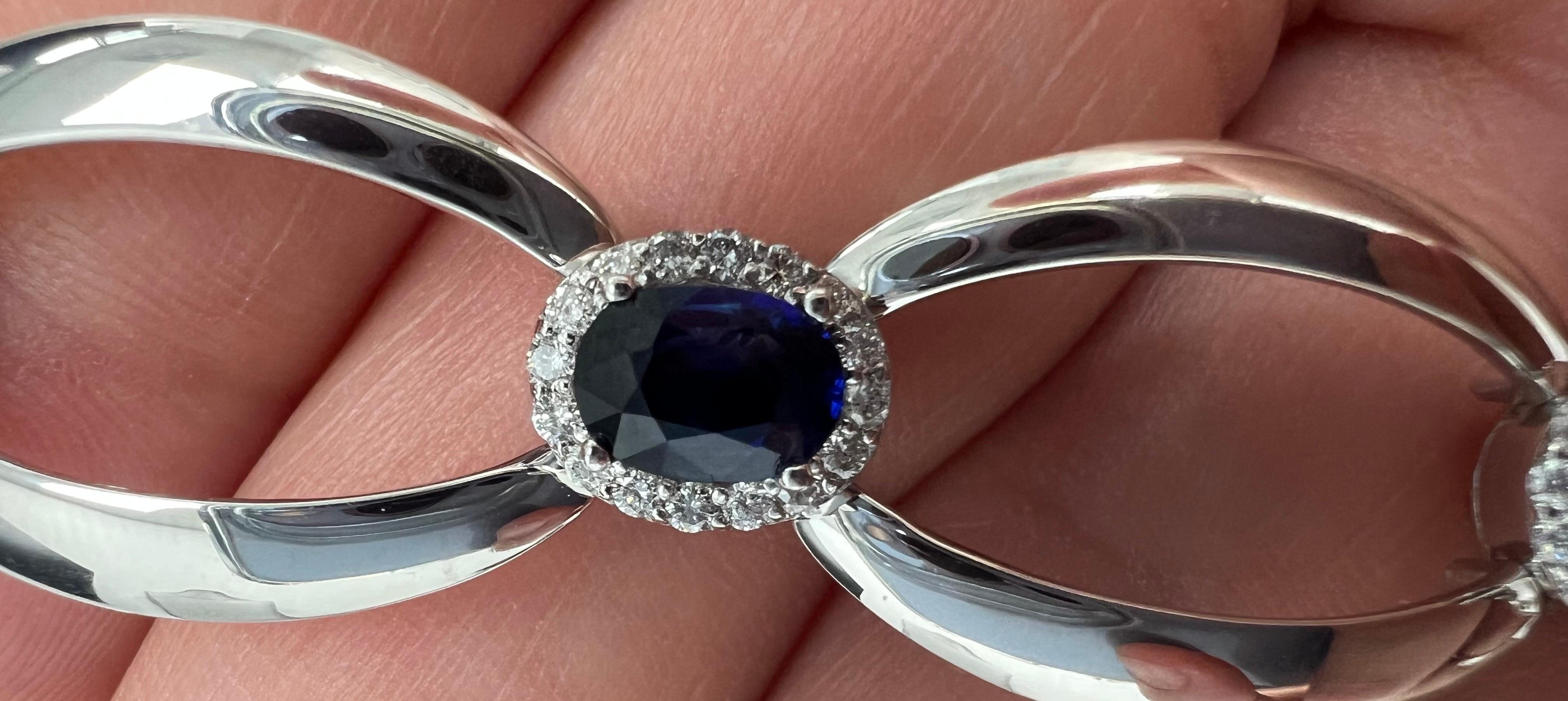 Bracelet en diamants 14 carats, 6 saphirs bleus ovales, D de 1,36 carat, saphirs de 6,75 carats, tout naturel en vente 2