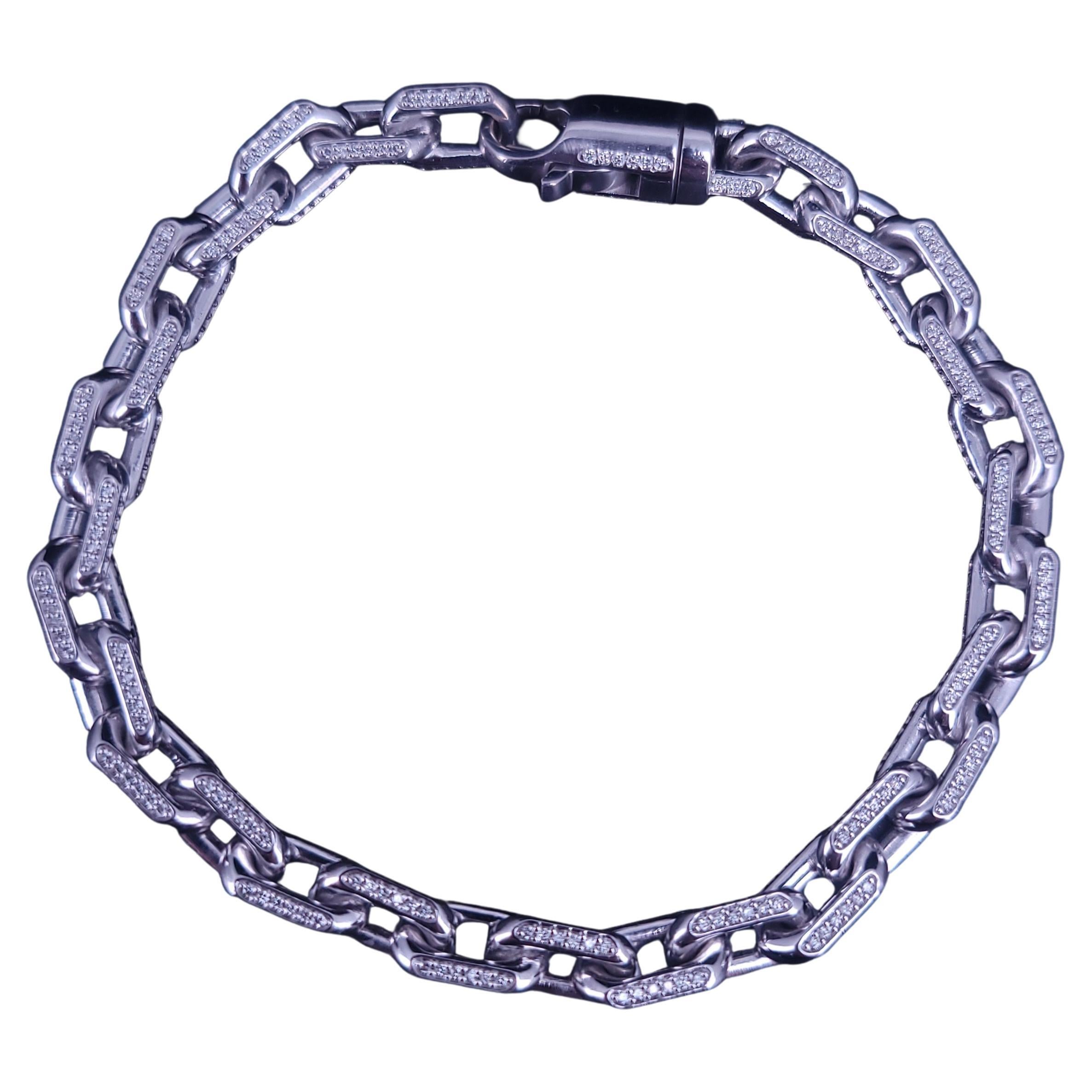 14K White Gold Men's Bracelet with 5.77ct VS Diamonds, Modern Design