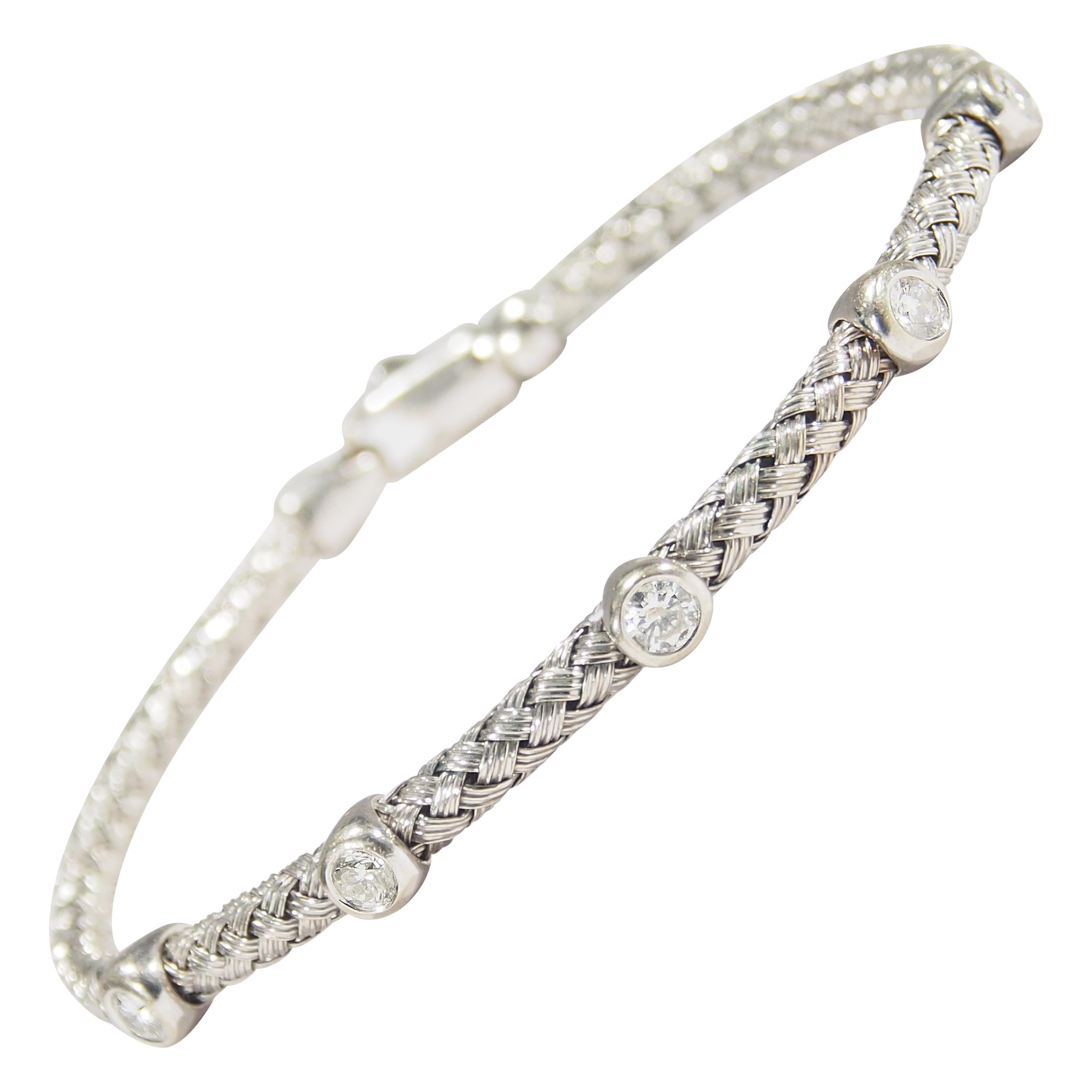 14 Karat Diamond Bracelet Rope Motif White Gold 0.75 Carat