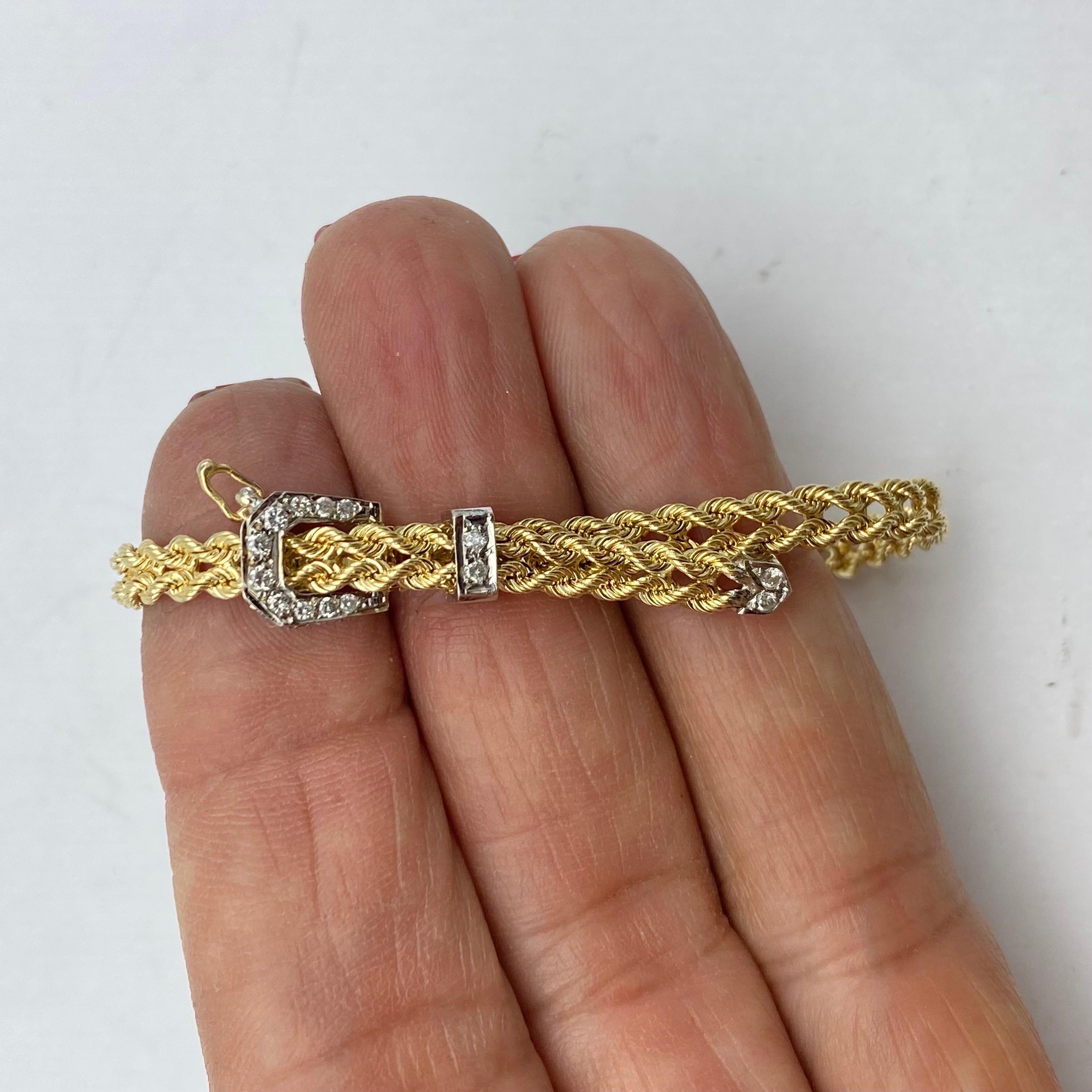 14K Diamant-Schnalle Armband Seil .15 Karat (Rundschliff)