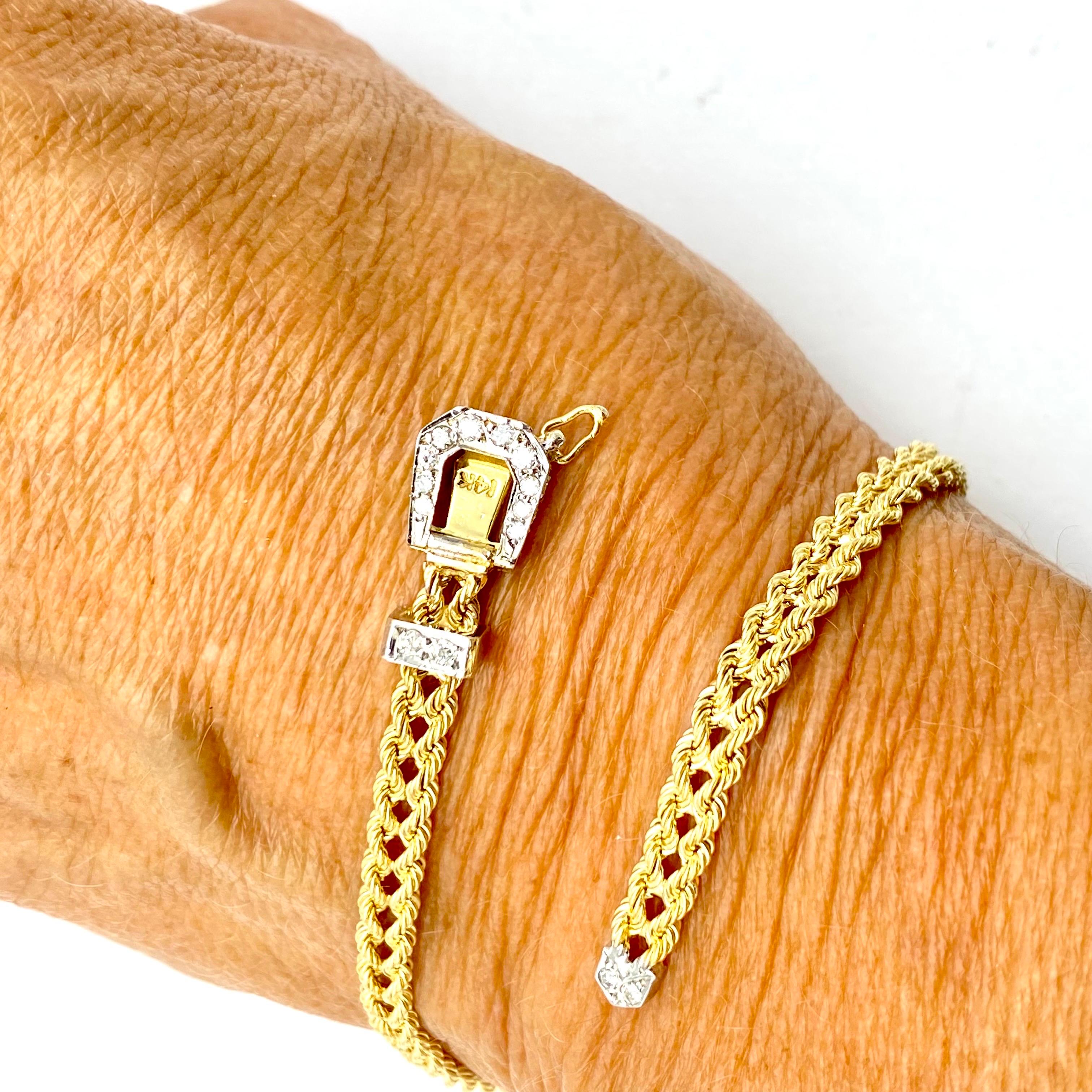 14K Diamant-Schnalle Armband Seil .15 Karat für Damen oder Herren