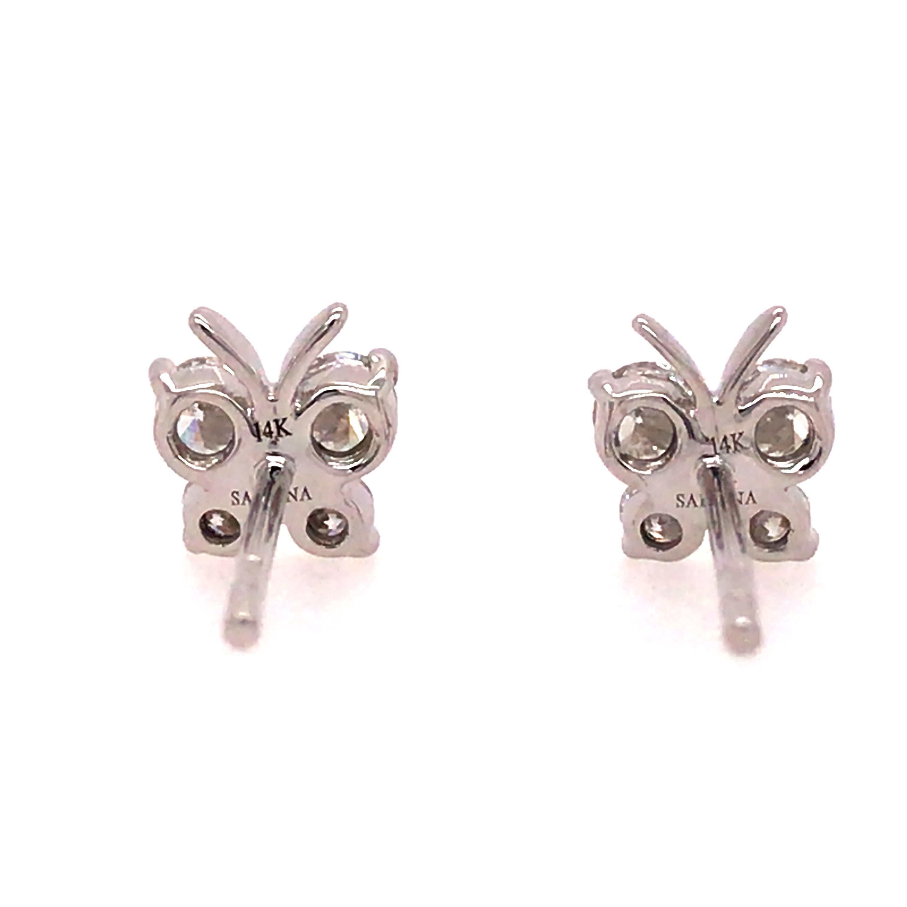 Round Cut 14K Diamond Butterfly Earrings White Gold