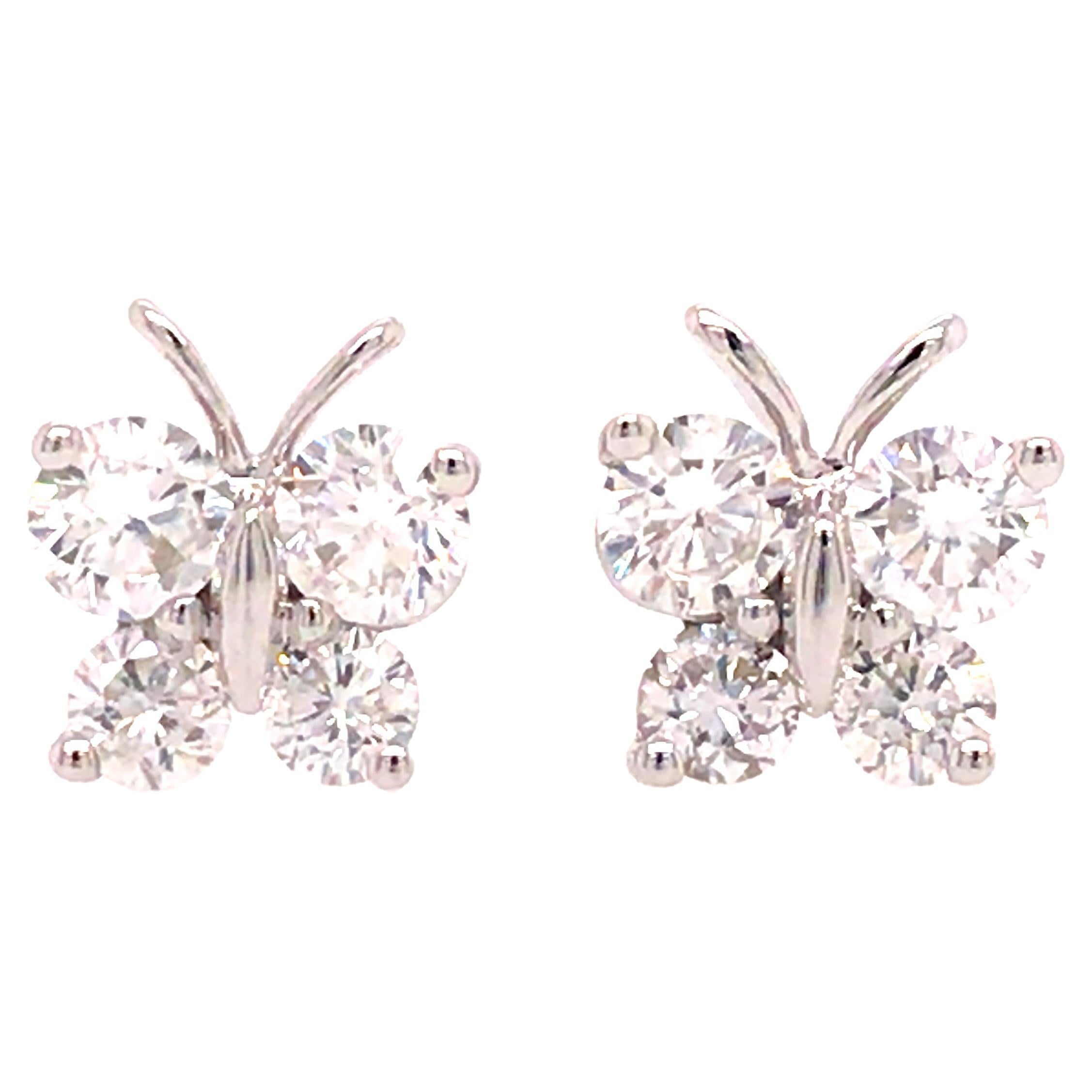 14K Diamond Butterfly Earrings White Gold