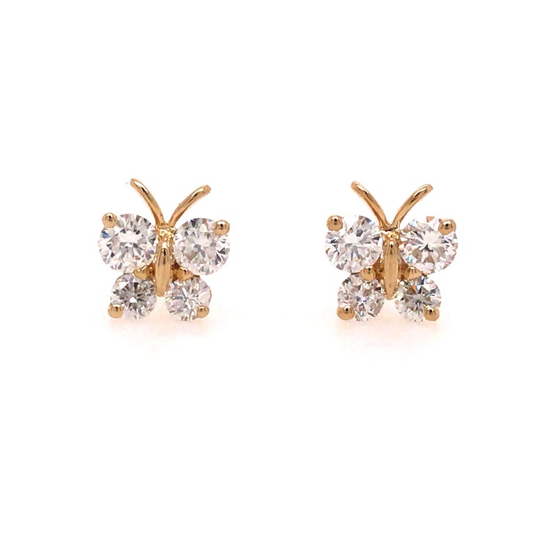 14K Diamond Butterfly Earrings Yellow Gold at 1stDibs