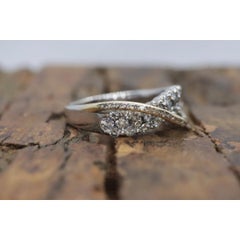 14K Diamond Bypass ring. Diamond Cluster Wave Abstract wedding band. Infinity