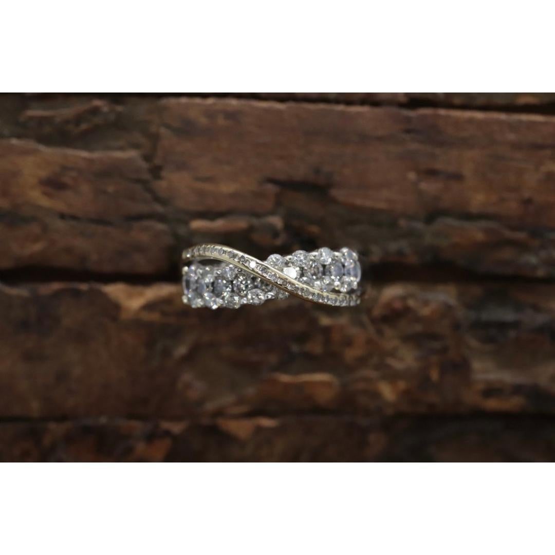 14K Diamant Bypass-Ring. Diamond Cluster Wave Abstrakter Ehering. Unendlichkeit im Angebot 1