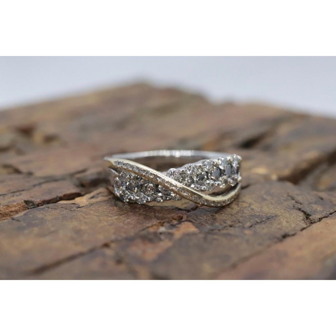 14K Diamant Bypass-Ring. Diamond Cluster Wave Abstrakter Ehering. Unendlichkeit im Angebot 2