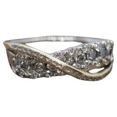 14K Diamond Bypass ring. Diamond Cluster Wave Abstract wedding band. Infinity
