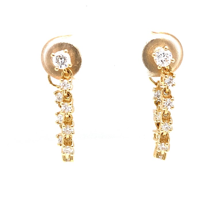 14k Diamond Chain Hoop Earring Yellow Gold For Sale at 1stDibs