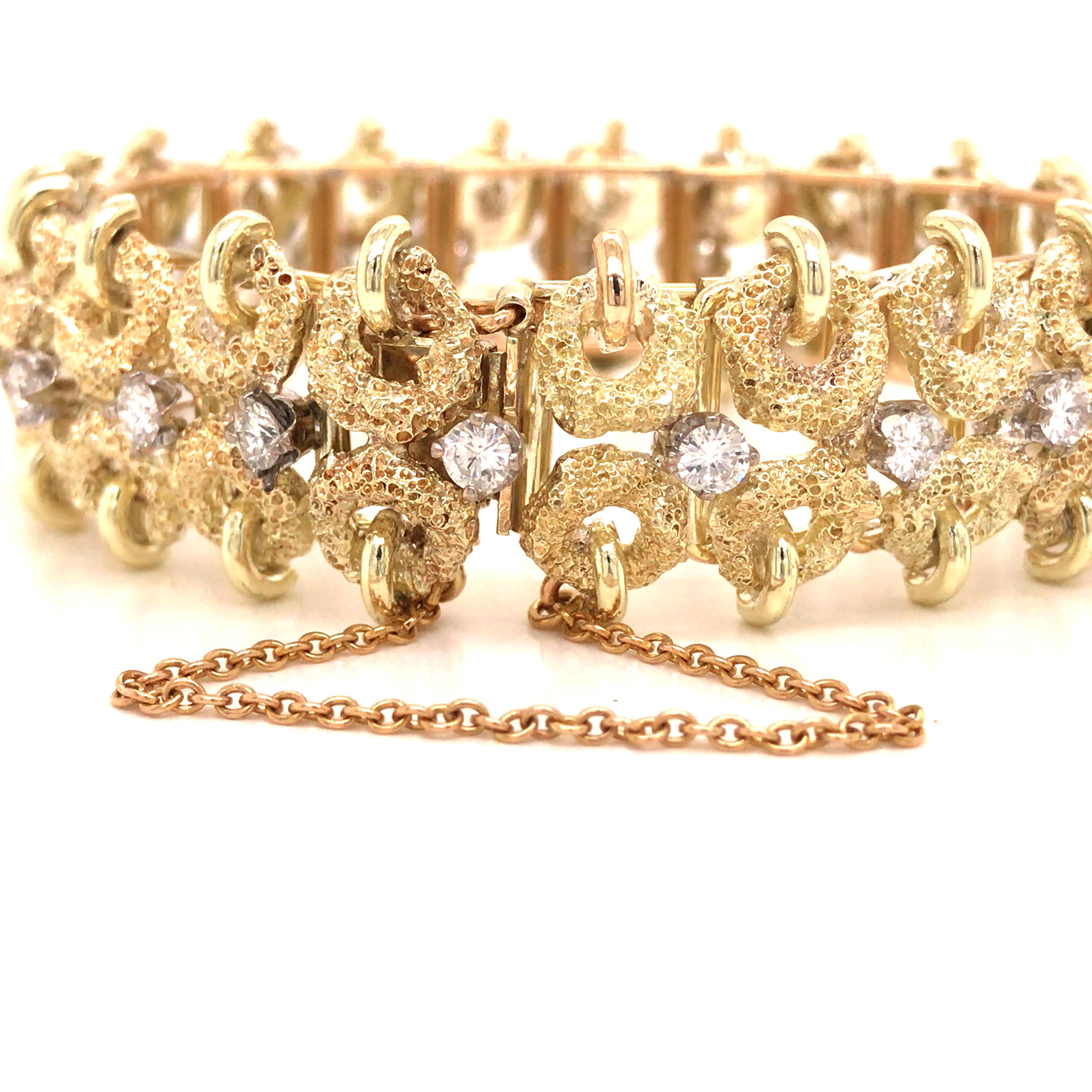 14K Diamond Circle Link Bracelet Yellow Gold In Good Condition For Sale In Boca Raton, FL
