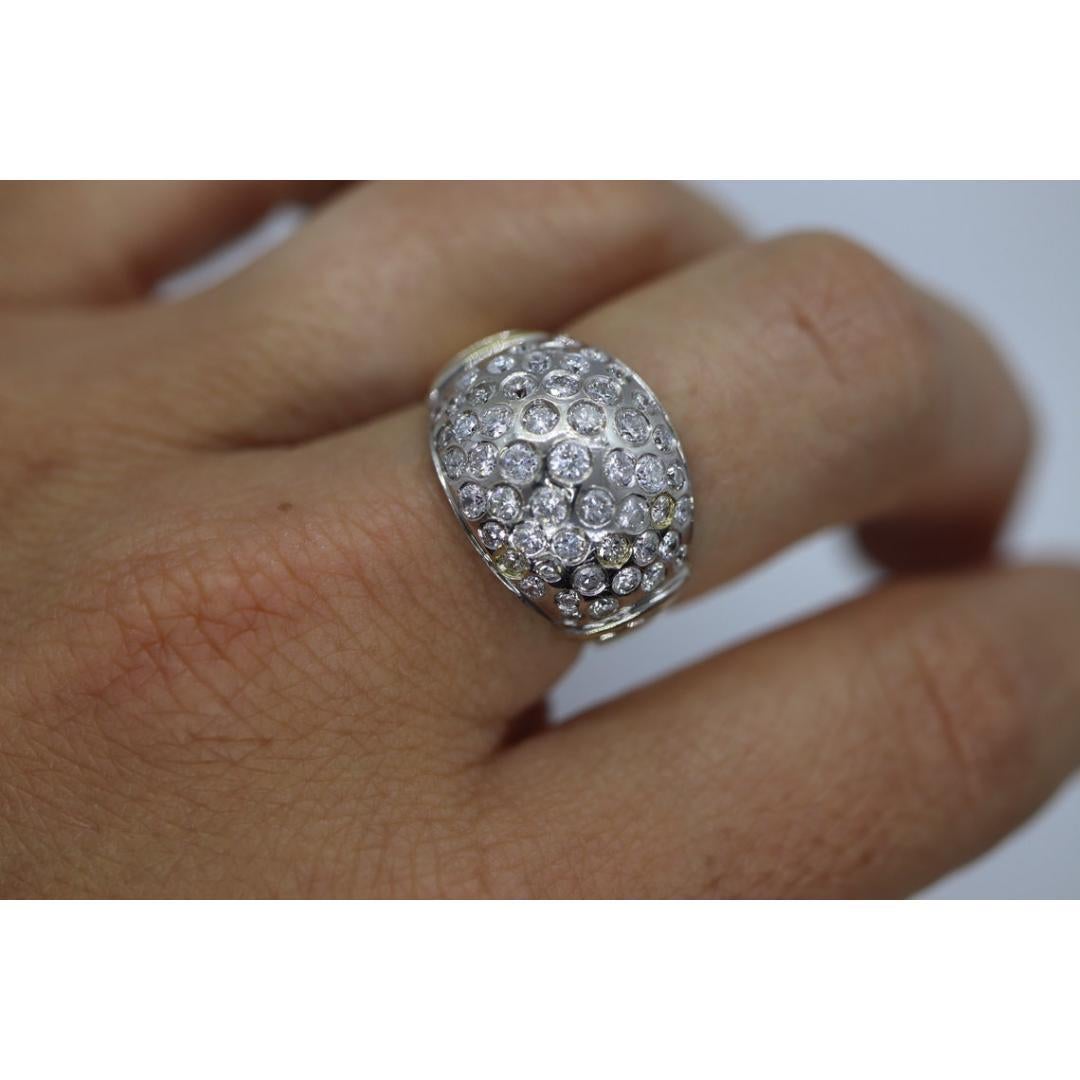 Round Cut 14k Diamond Cluster Bombe Dome Ring. Contemporary Diamond cluster dome cocktail