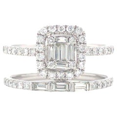 14K Diamond Cluster Double Row Band White Gold