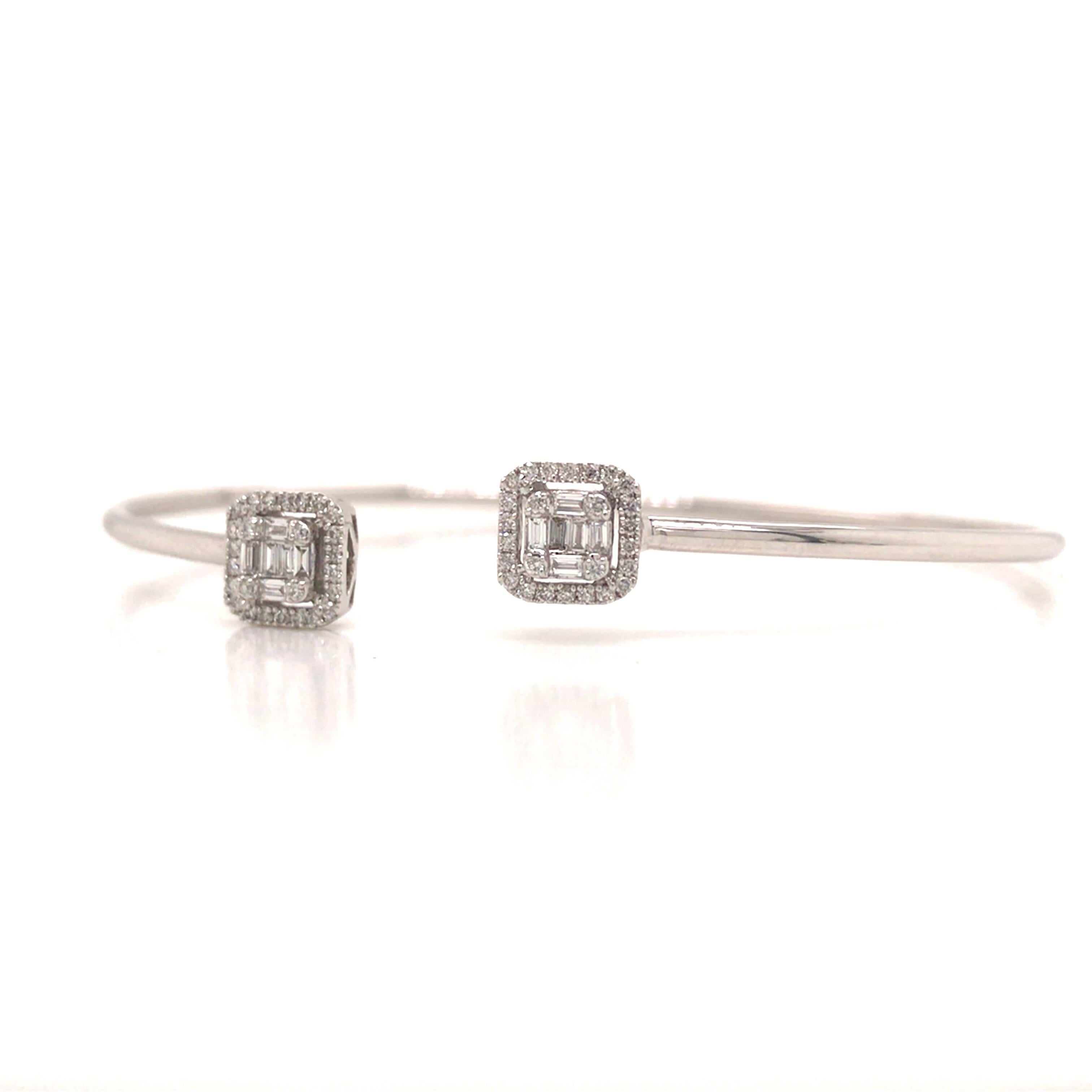 14K Diamond Cluster Open Bangle Bracelet White Gold In New Condition For Sale In Boca Raton, FL