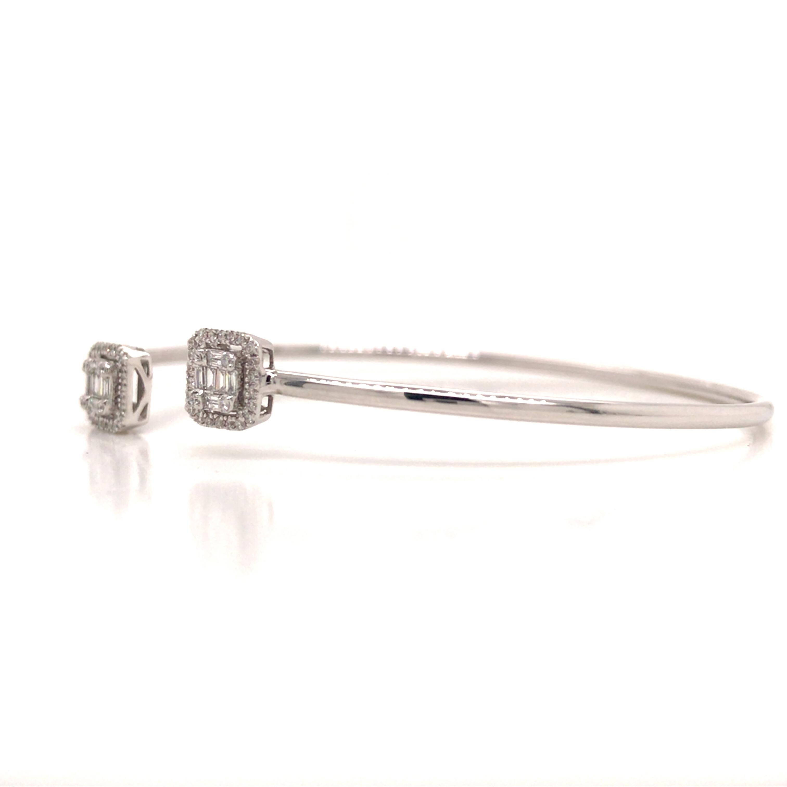 Women's 14K Diamond Cluster Open Bangle Bracelet White Gold For Sale